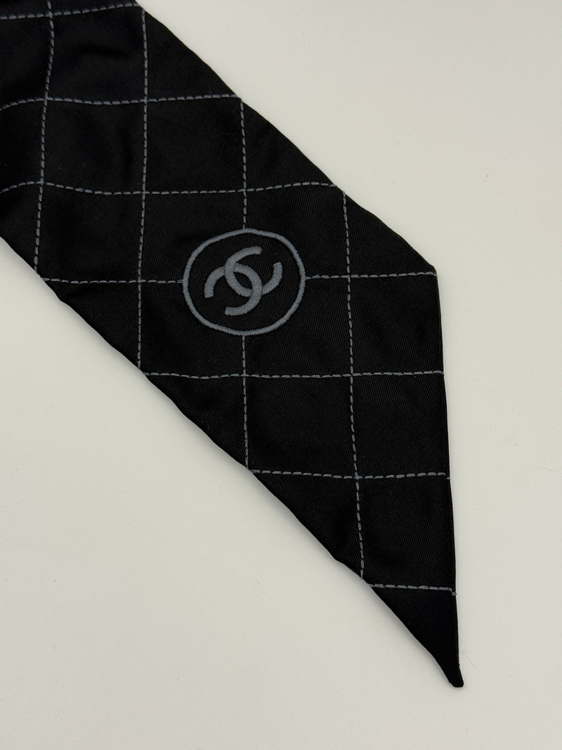 Chanel Black Silk Checked Neck Scarf