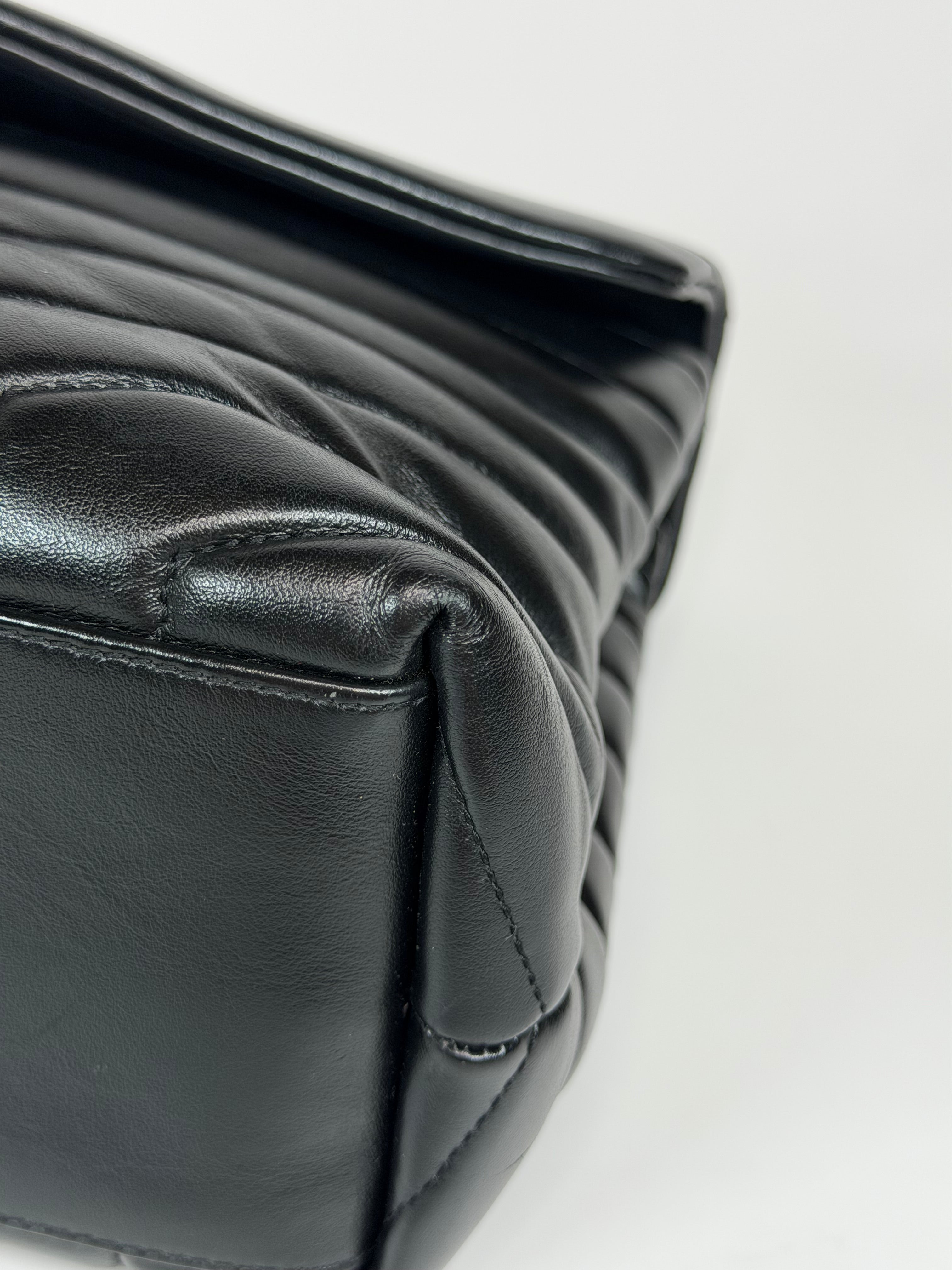 Saint Laurent LouLou In Black Chevron Leather With Silver Hardware. Authentic and preloved in excellent condition. Insured next day delivery. Verified by luxe cheshire