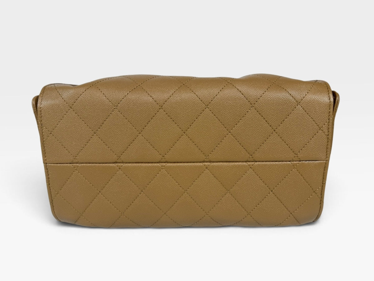 Chanel 25 Small In Brown Caviar Leather With Gold Hardware. 100% authentic and preloved in new and unused condition