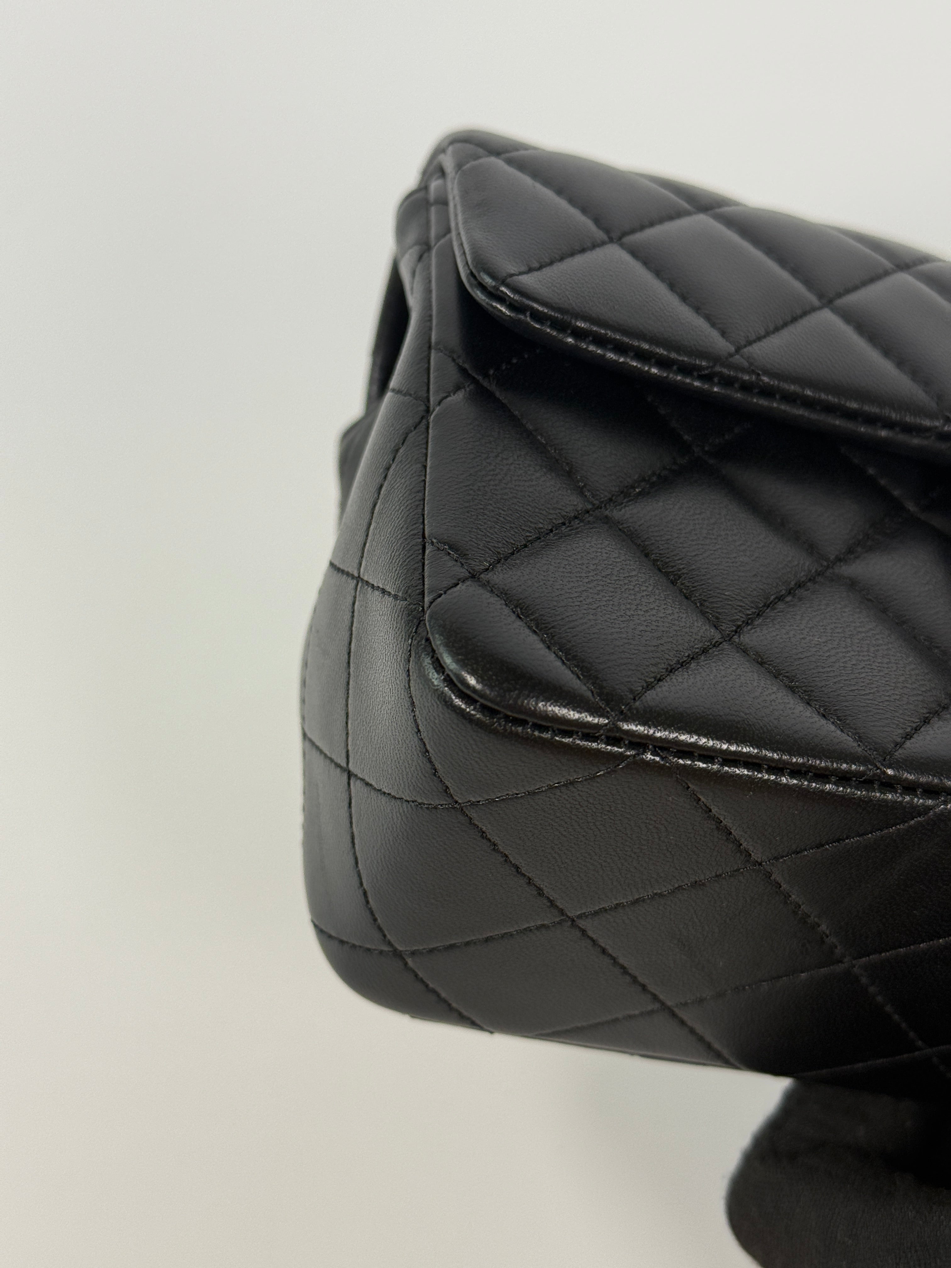 Chanel Mini Rectangle In Black Lambskin Leather With Pale Gold Hardware