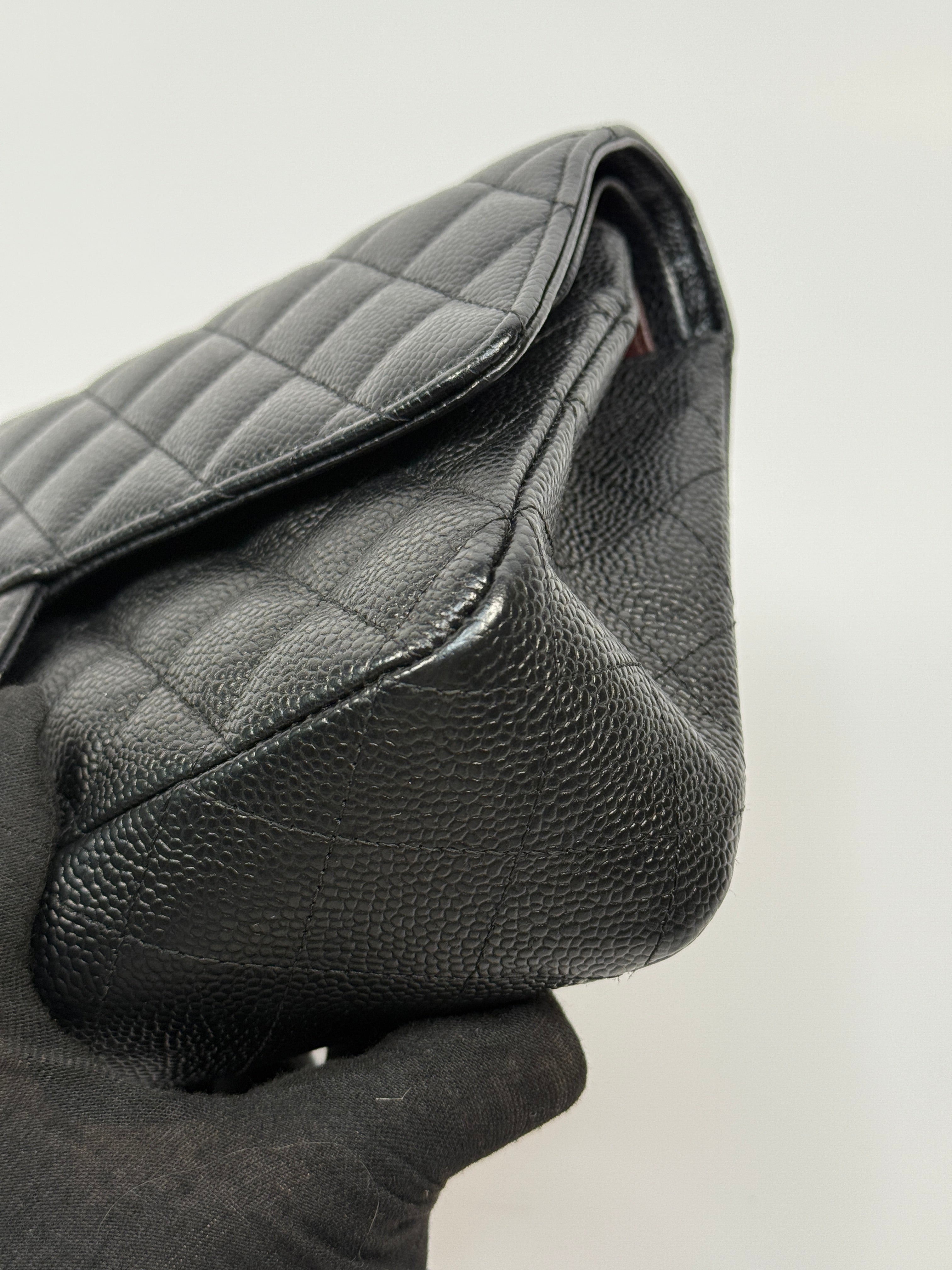 Chanel Medium Classic Double Flap Black Caviar With Gold Hardware, Authentic And Preloved In Excellent Condition 