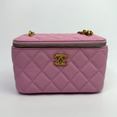 Chanel Quilted Heart Crush Mini Vanity With Chain Pink Caviar Aged Gold Hardware