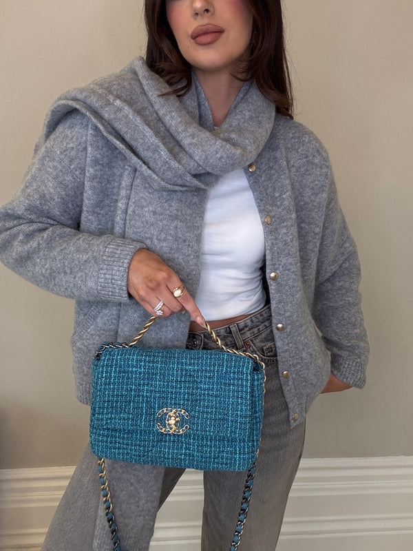 Chanel 19 Small Green Tweed Flap Bag
