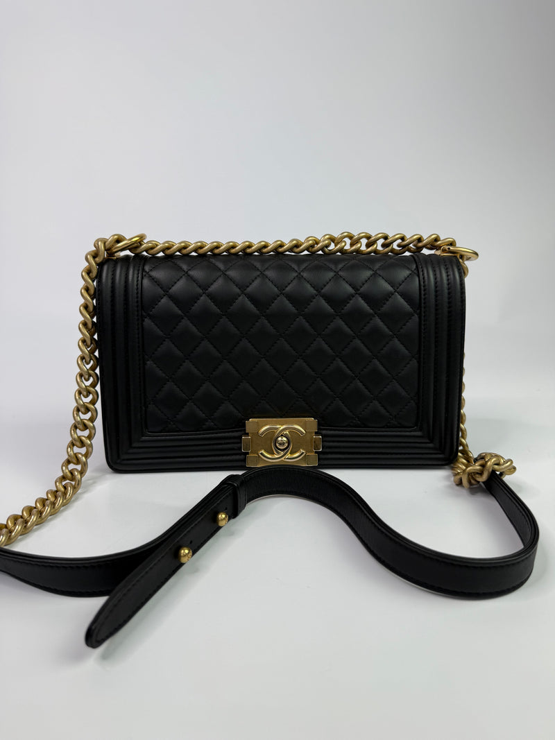 Chanel Boy Bag Medium In Black Lambskin GHW