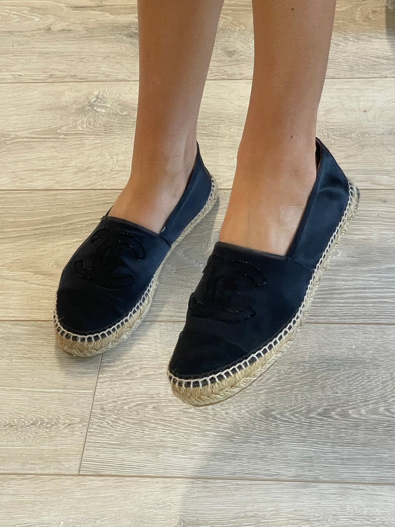 Chanel Black Satin Espadrilles (Size 41/UK 8)