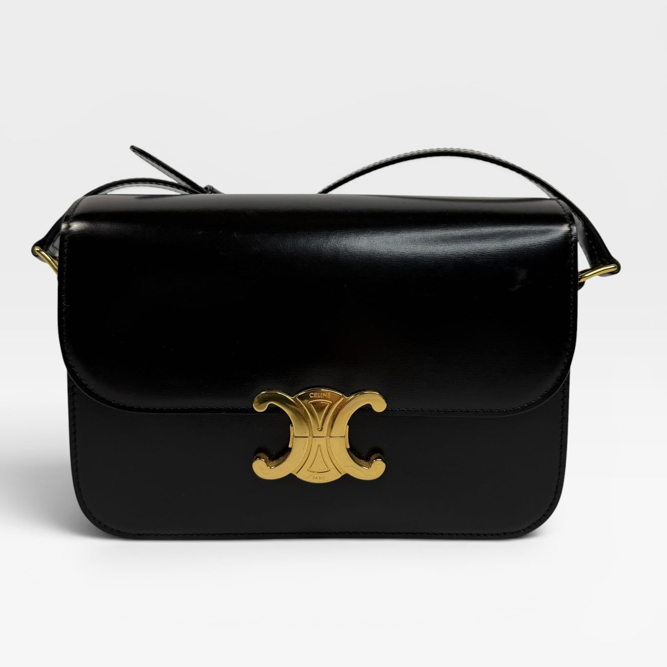 Celine Classique Medium Triomphe Bag In Black Calfskin