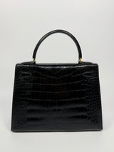 Hermès Vintage Kelly 28 In Shiny Black Crocodile With GHW