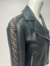 Fendi Black Logo Leather Jacket (Size 40 / UK 8 )