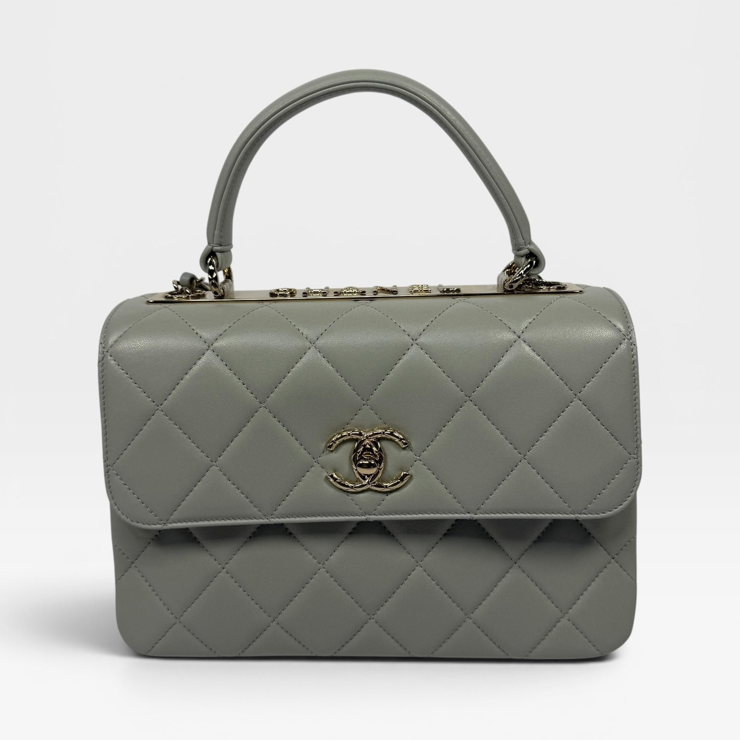Chanel Small Trendy Top Handle Flap Bag In Light Grey Lambskin With Gold Hardware