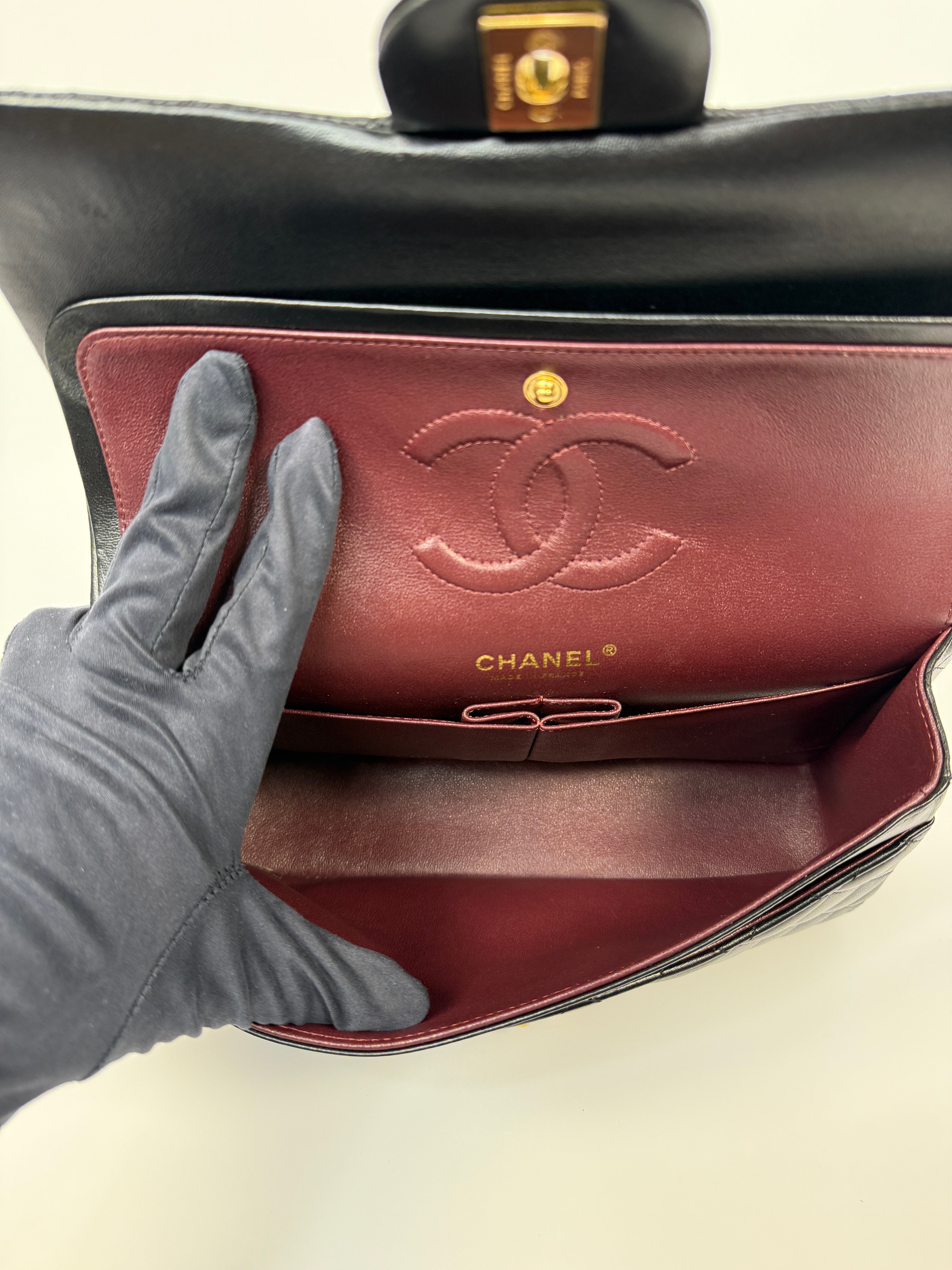 Chanel Medium Classic Double Flap Black Lambskin With Gold Hardware
Pre Loved & Authentic 