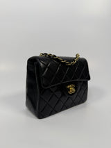 Chanel Black Square Vintage Flap Bag In Lambskin With GHW