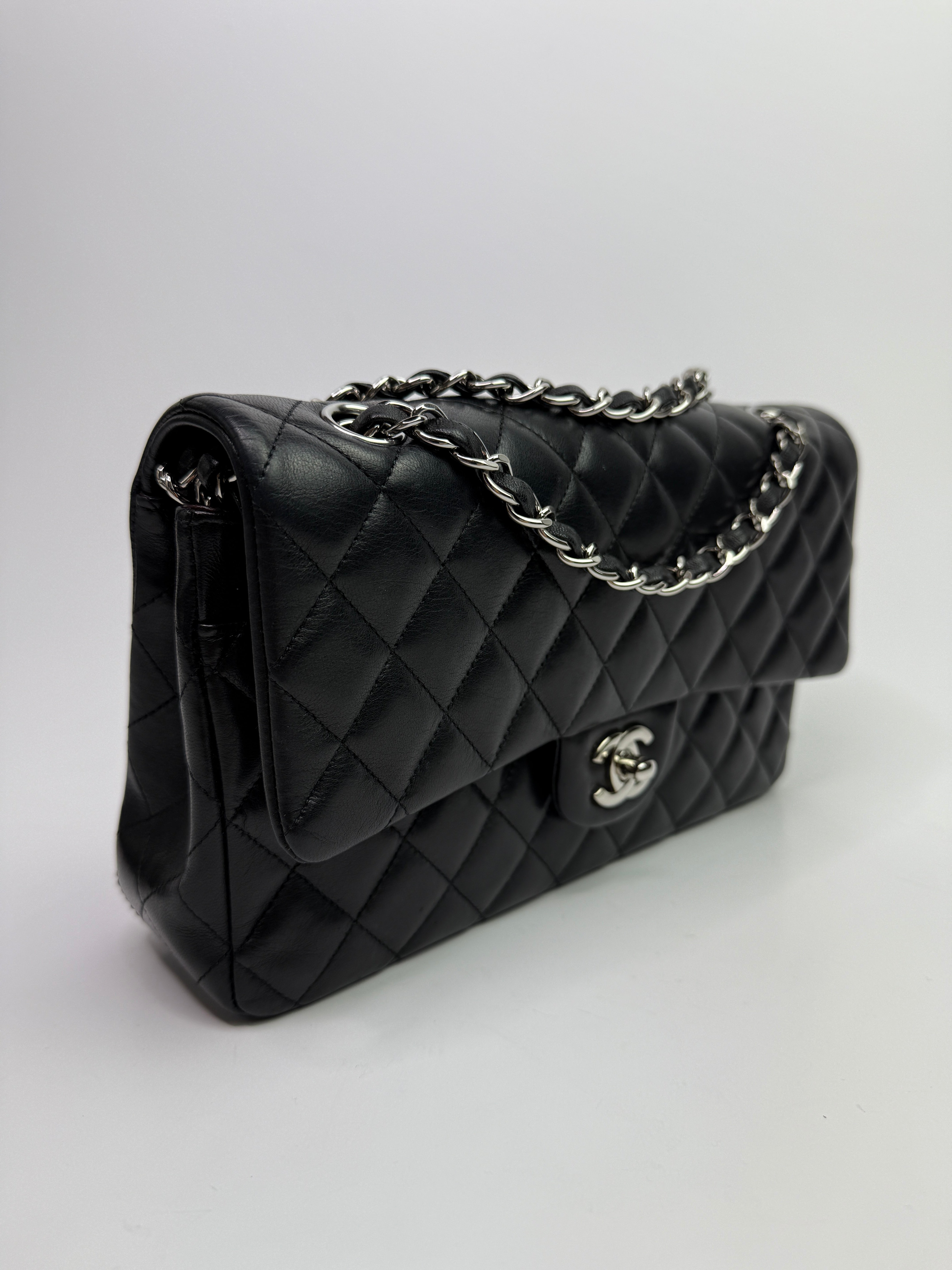 Chanel Medium Classic Double Flap Black Lambskin With Silver Hardware
Pre Loved & Authentic 