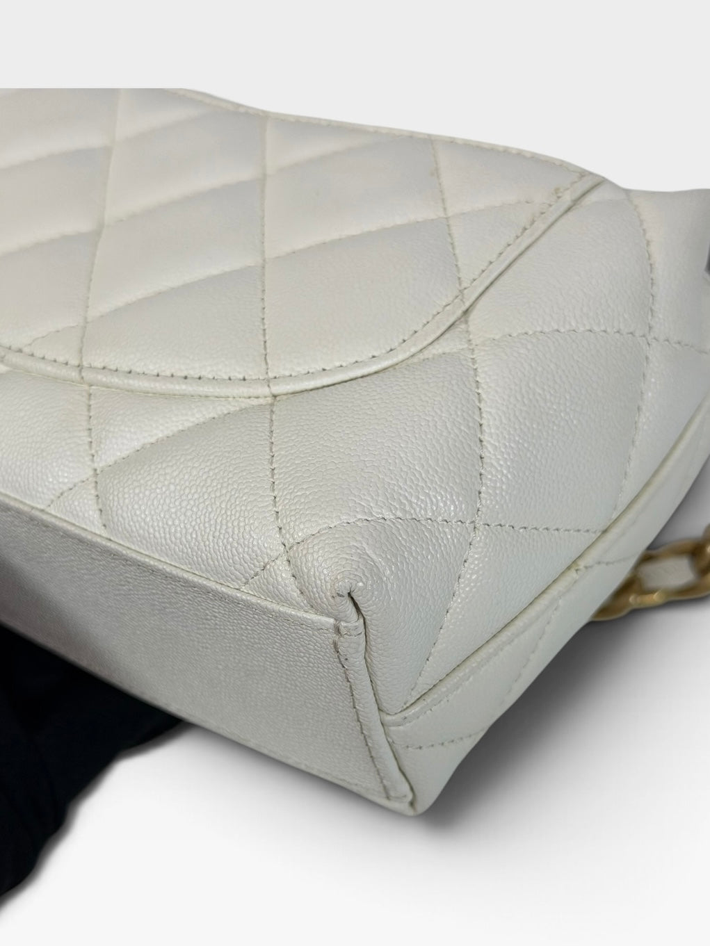 Chanel Mini Flap In White Caviar Leather With Gold Hardware 100% authentic and preloved in excellent condition