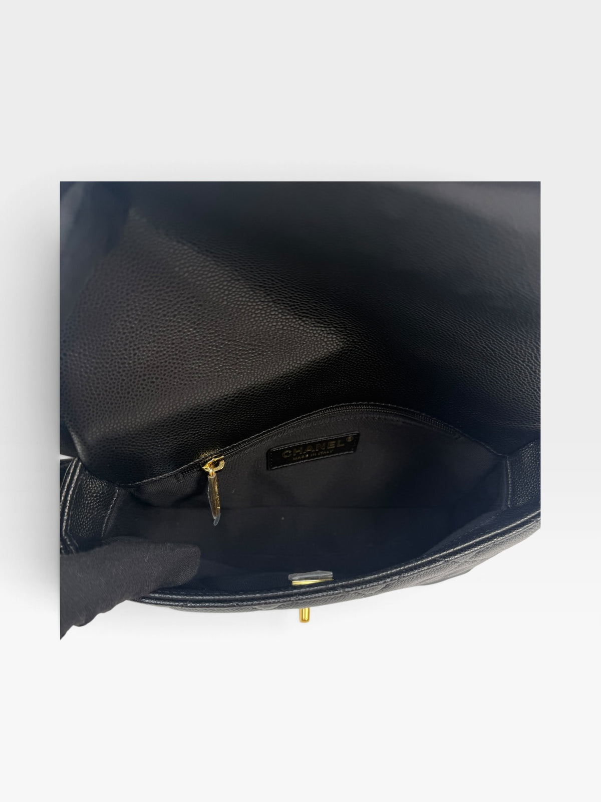 Chanel Seasonal Flap Bag In Black Caviar Leather With Gold Hardware