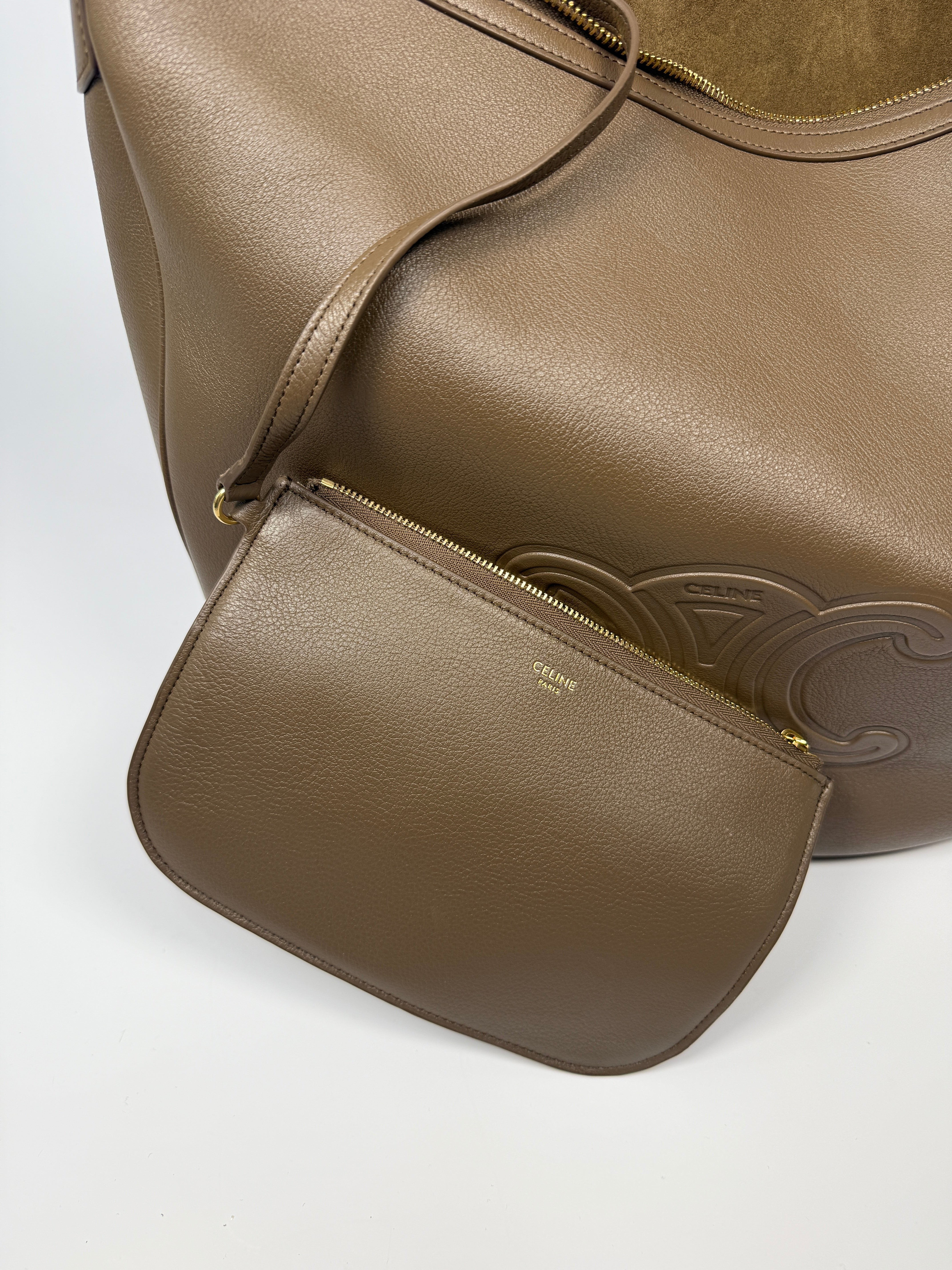 Celine Large Heloise Hobo Shoulder Bag In Glazed Brown Leather Authentic and preloved In Excellent Condition 