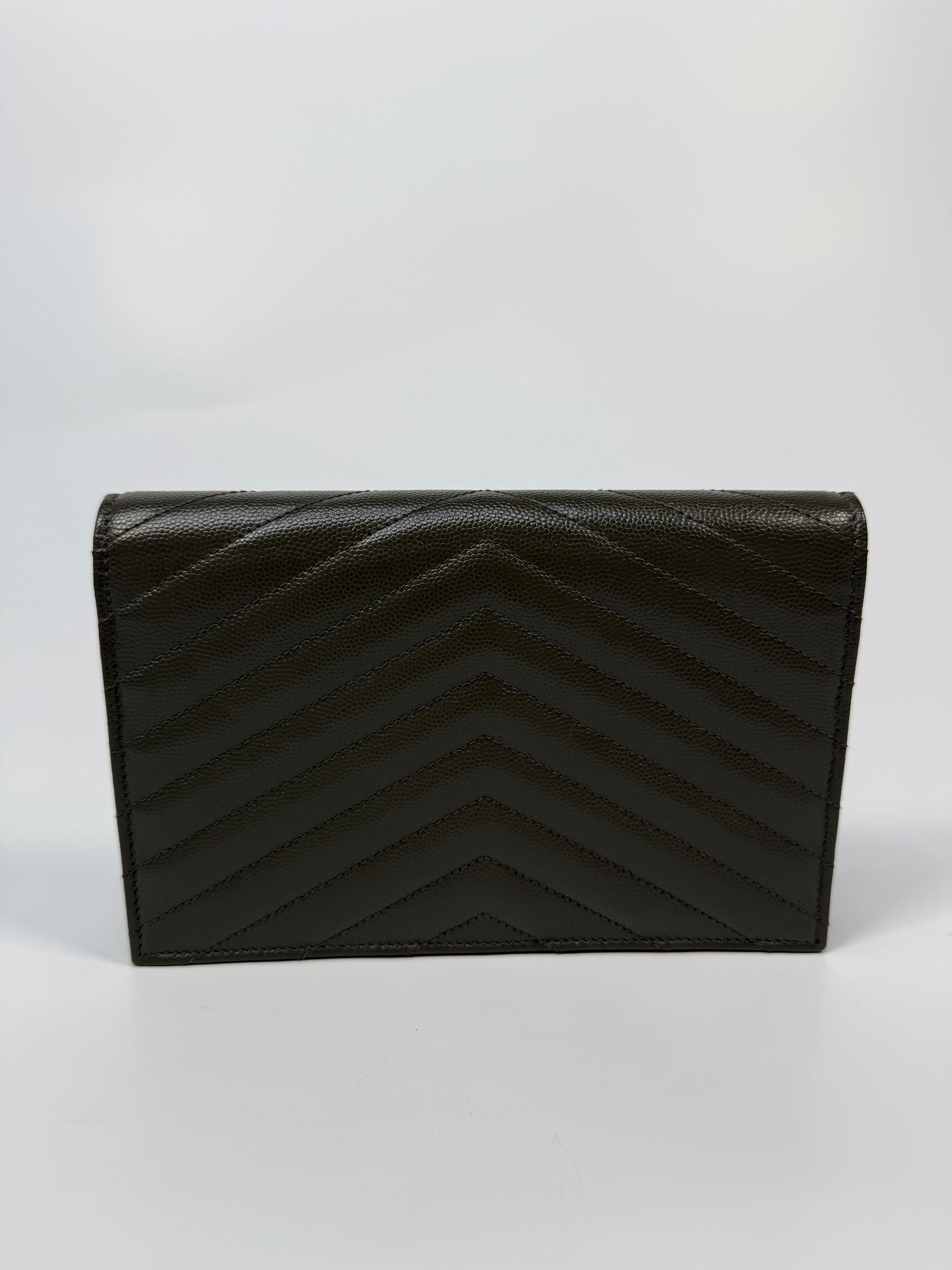 Saint Laurent Cassandre Matelassé Textured- Leather Wallet On Chain