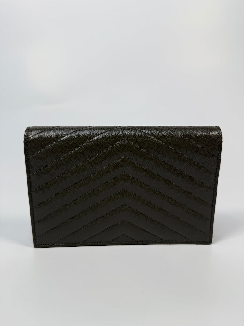 Saint Laurent Cassandre Matelassé Textured- Leather Wallet On Chain