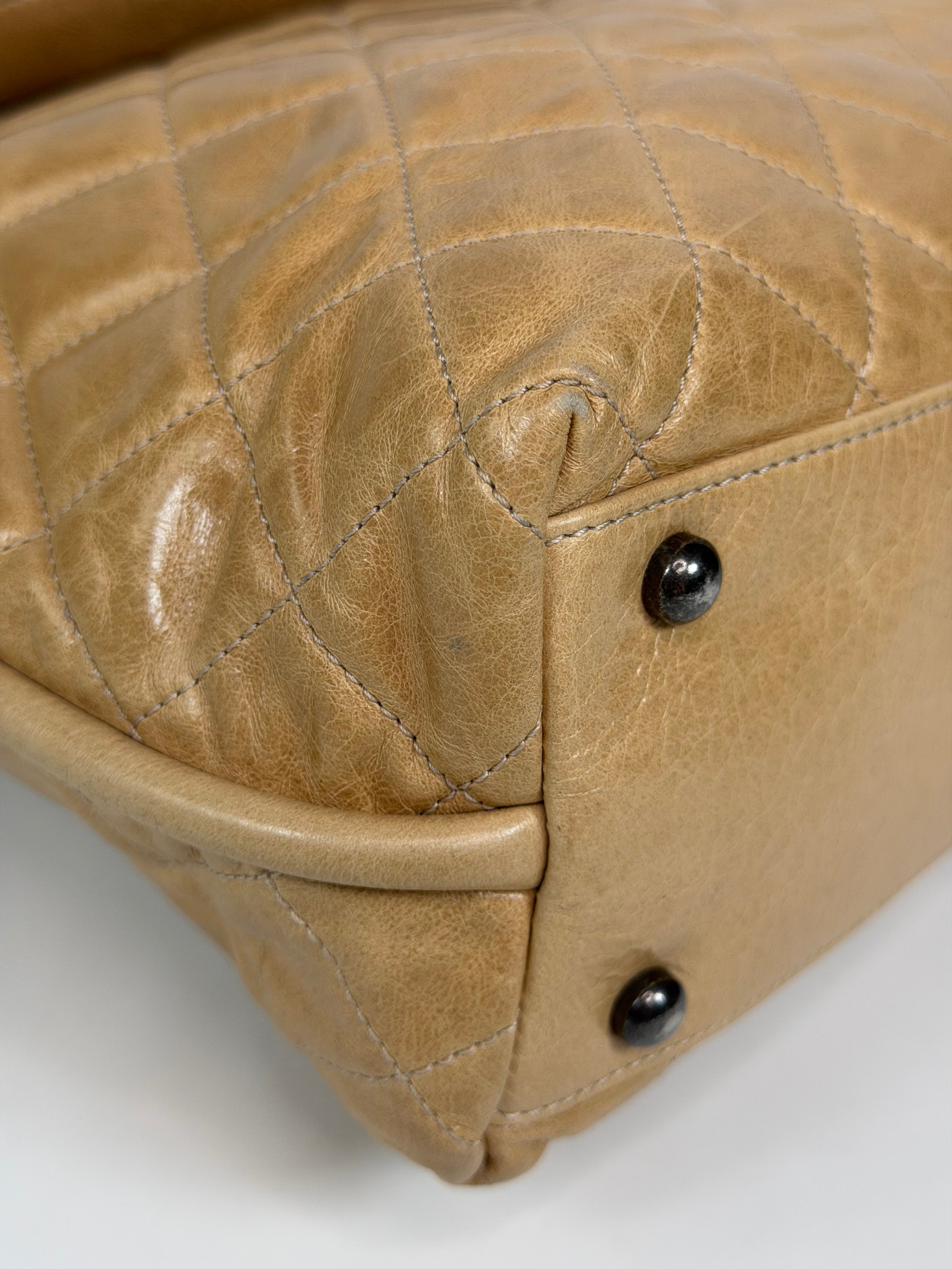 Chanel Large 31 Flap Bag In Beige Calfskin With Ruthenium Hardware. Authentic and preloved in very good condition. Insured next day delivery. Verified by Luxe cheshire