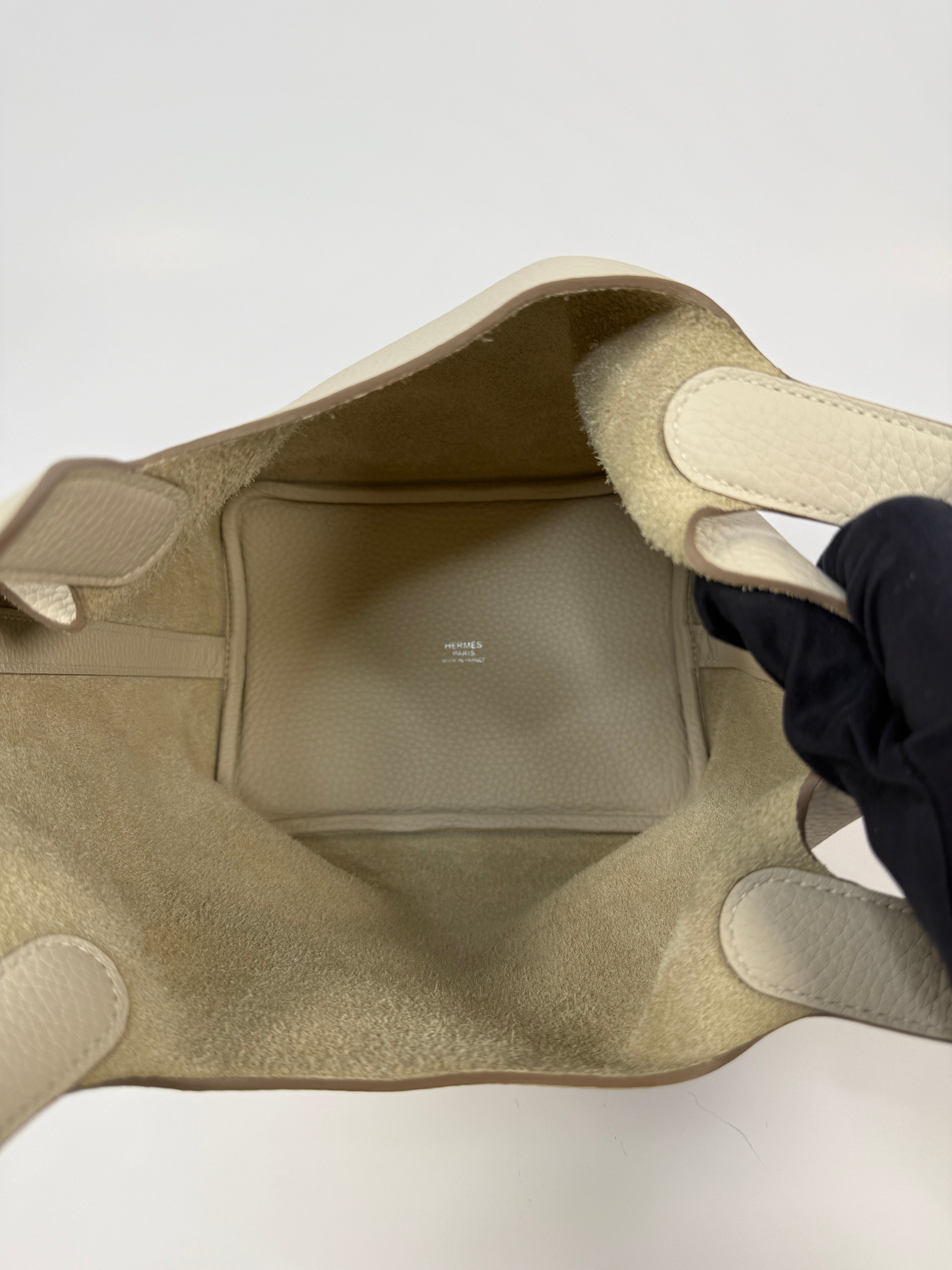 Authentic Pre Loved Hermès Picotin 18 In Craie Clemence Leather With Palladium Hardware Excellent Condition