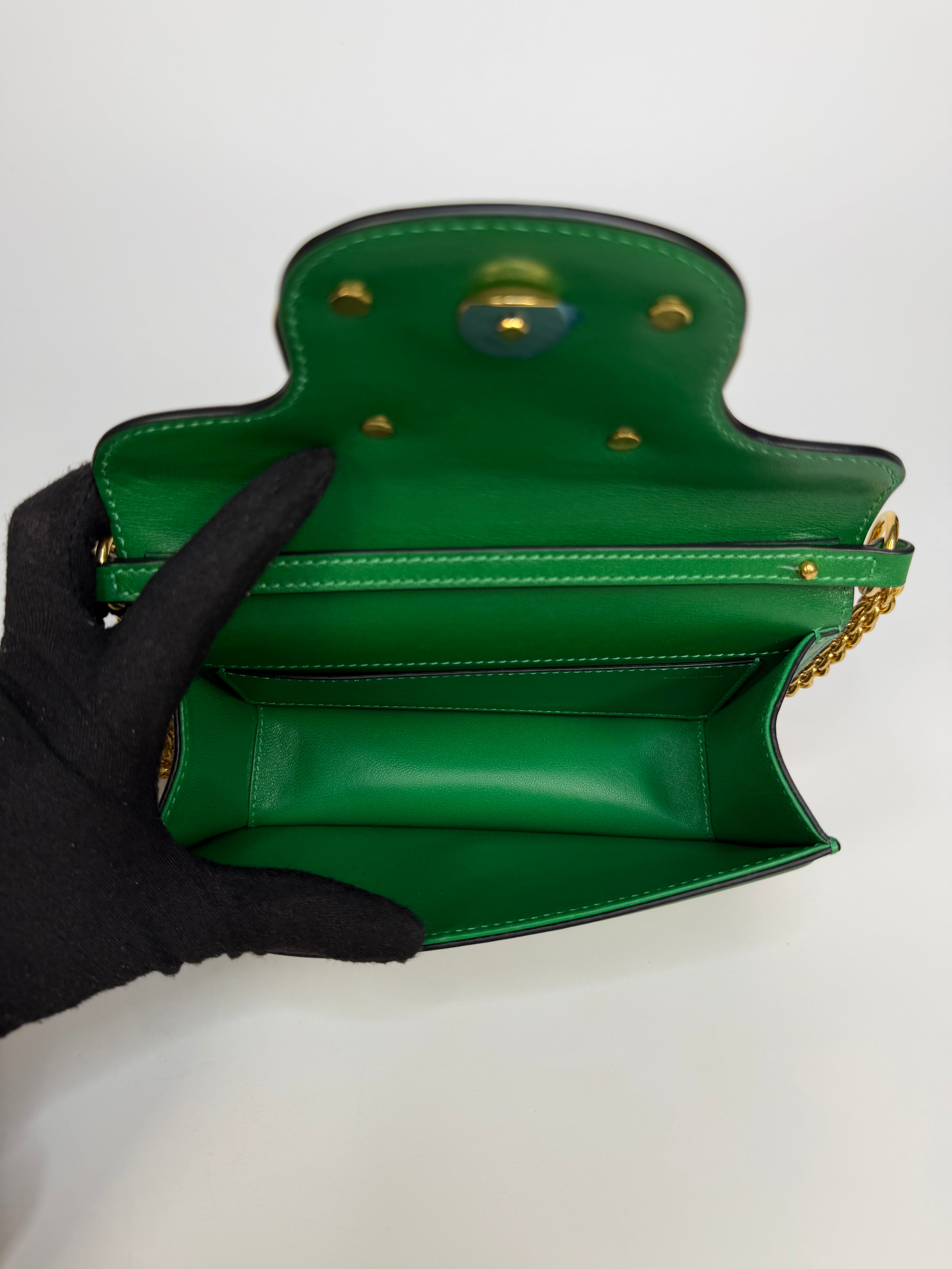 Valentino Garavani Locò Small Shoulder Bag In Green Leather With Gold Hardware. Authentic and preloved in excellent condition