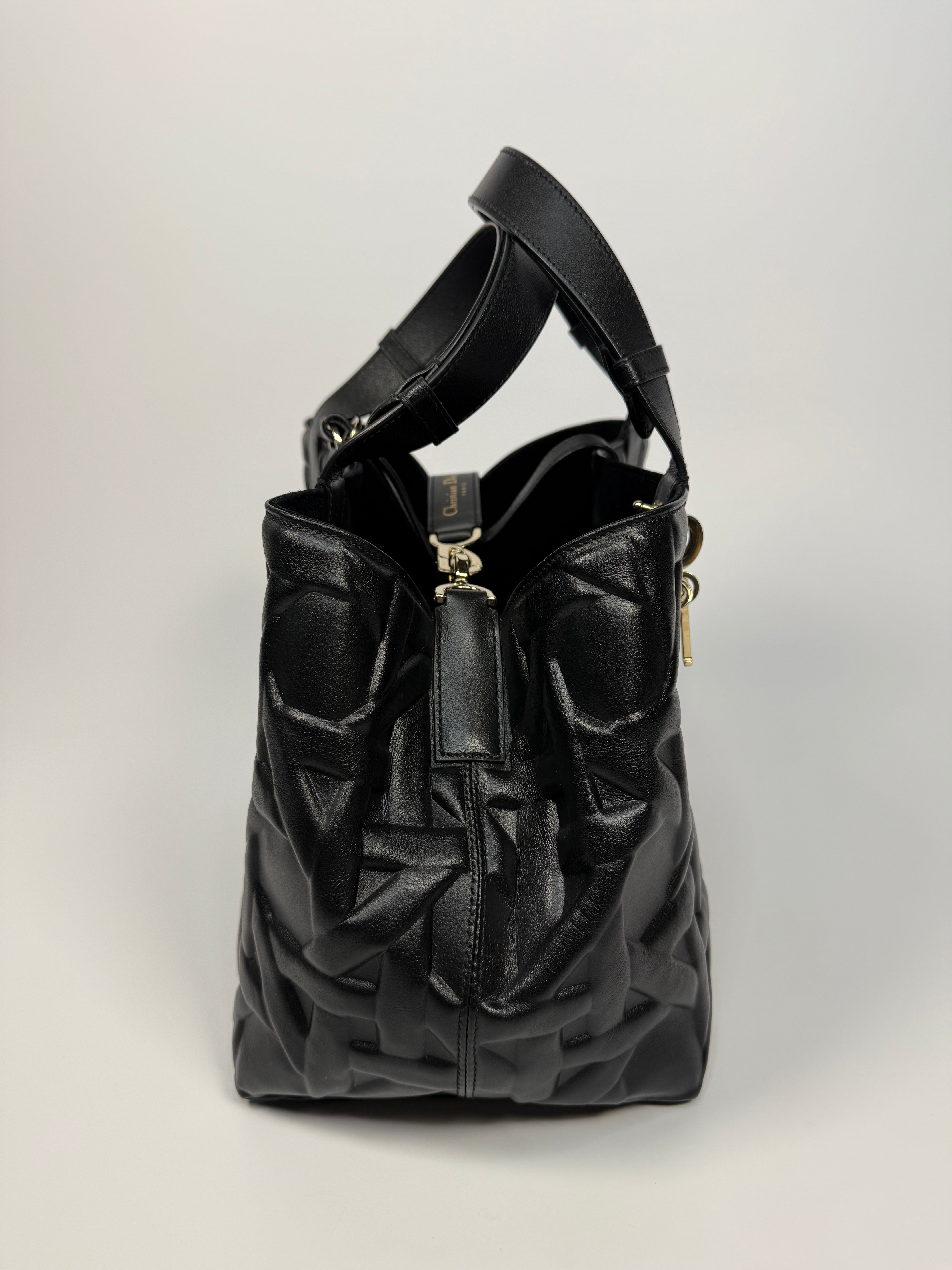 Christian Dior Medium Dior Toujours Bag in black calfskin with gold hardware, authentic and preloved in excellent condition