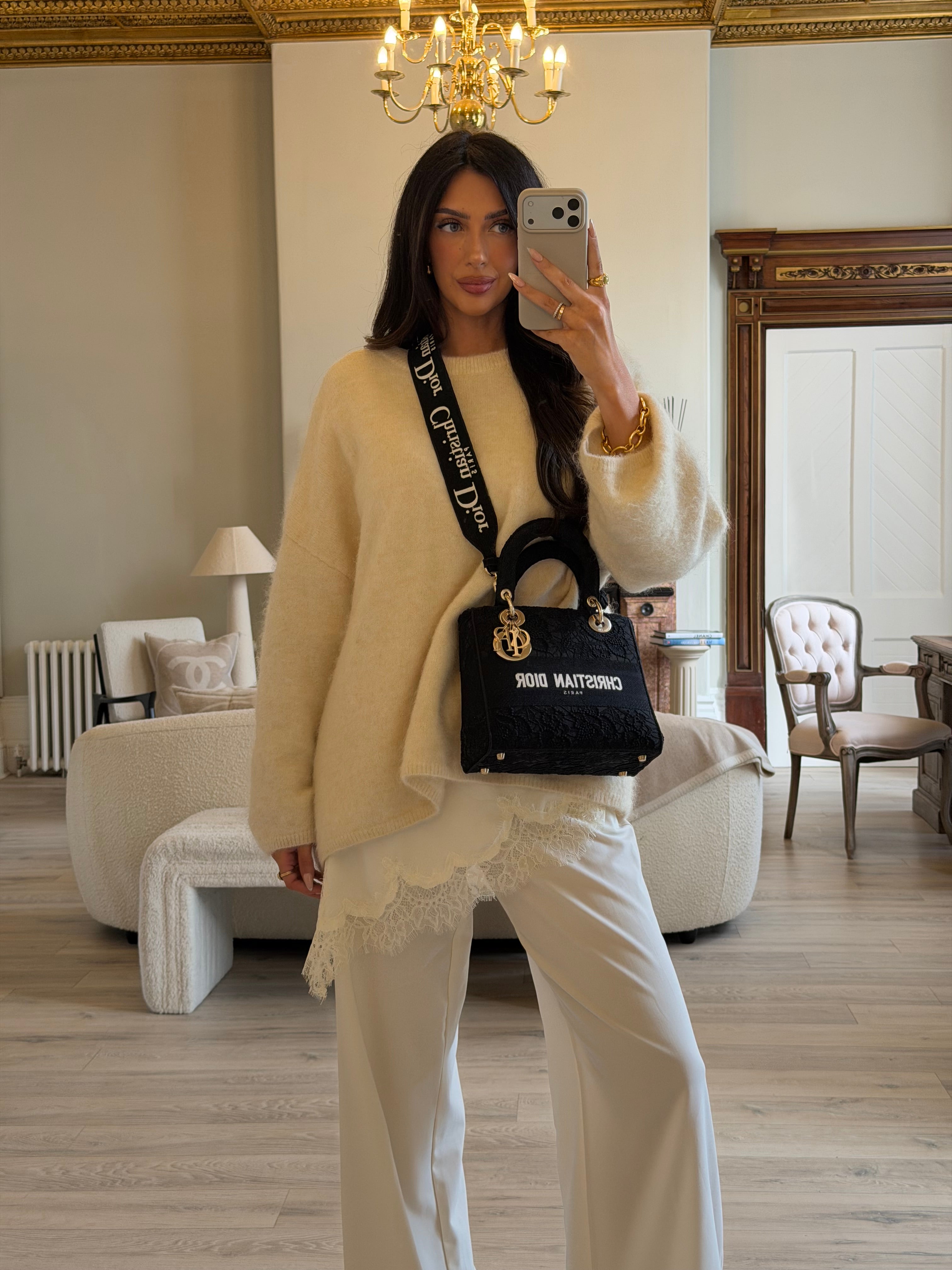 Christian Dior Medium Lady Dior D-Lite Toile de Jouy Soleil Macramé Embroidery With Pale Gold Hardware. Authentic and pre loved in excellent condition. 
