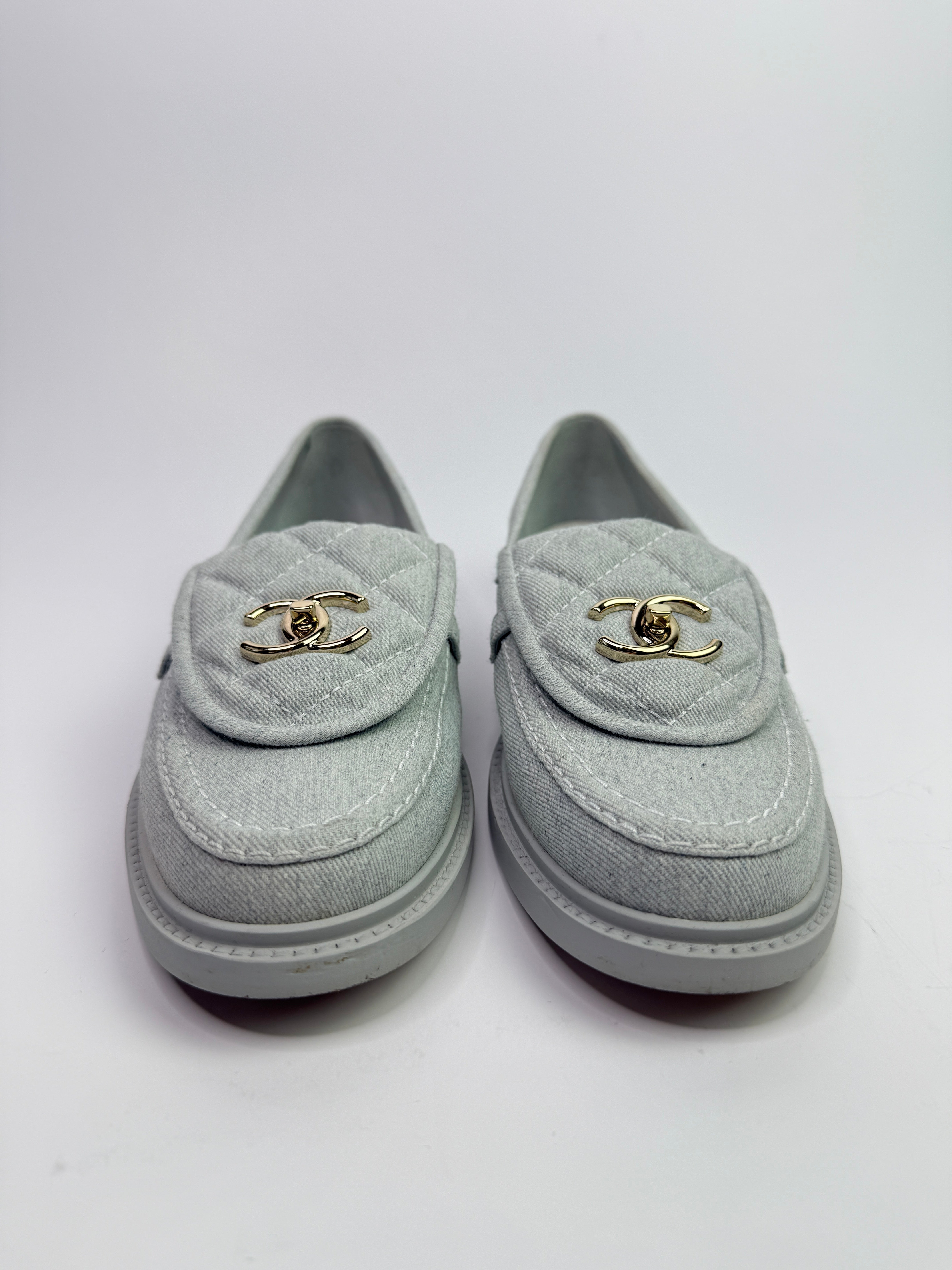 Chanel Denim Quilted Turnlock Loafers (Size 39.5/UK 6.5)