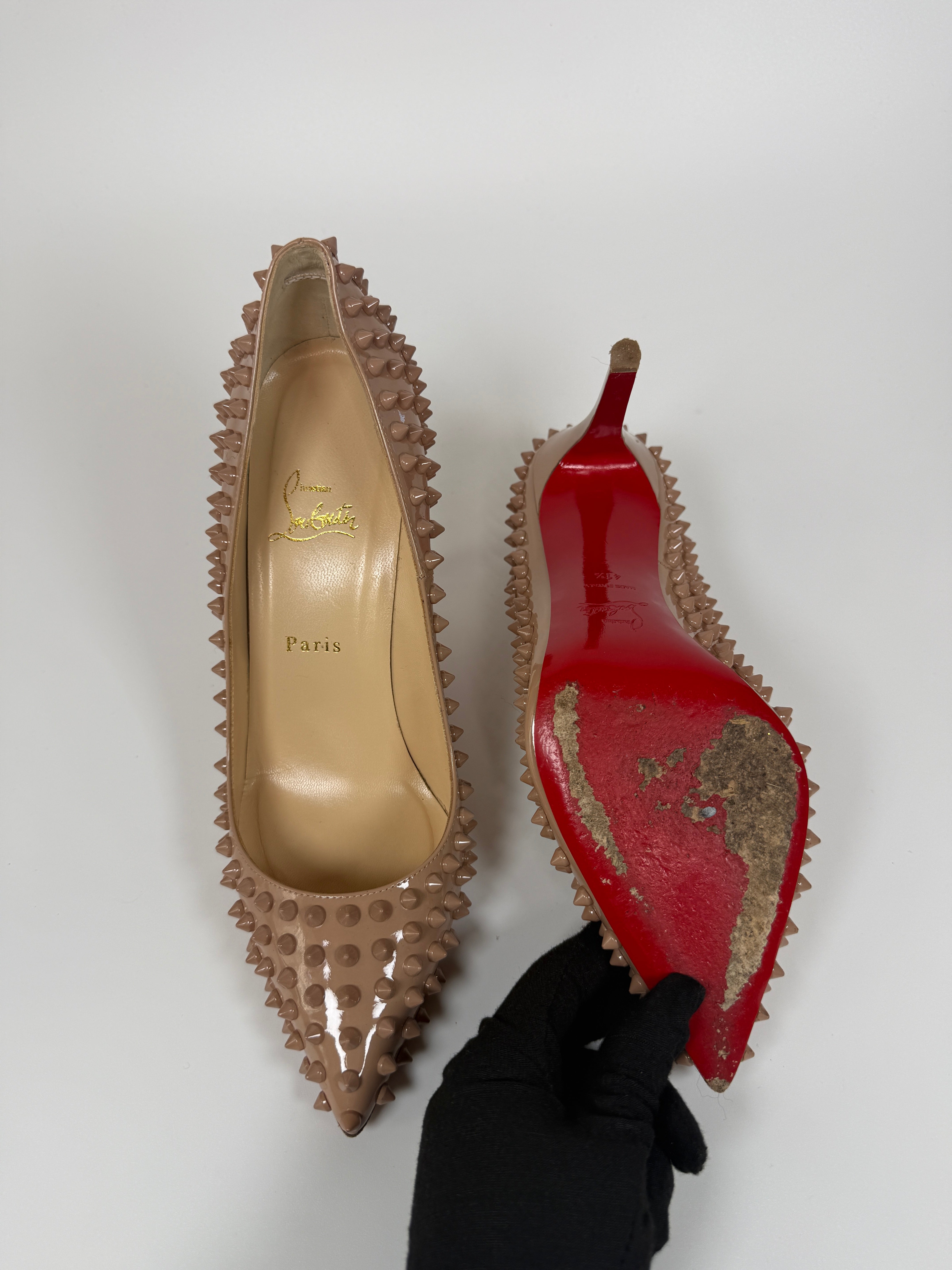 Authentic and preloved Christian Louboutin Nude Spike Pigalle 100 Heels (Size 41.5/UK8.5) Very Good condition. 100% Authenticity Guarantee 