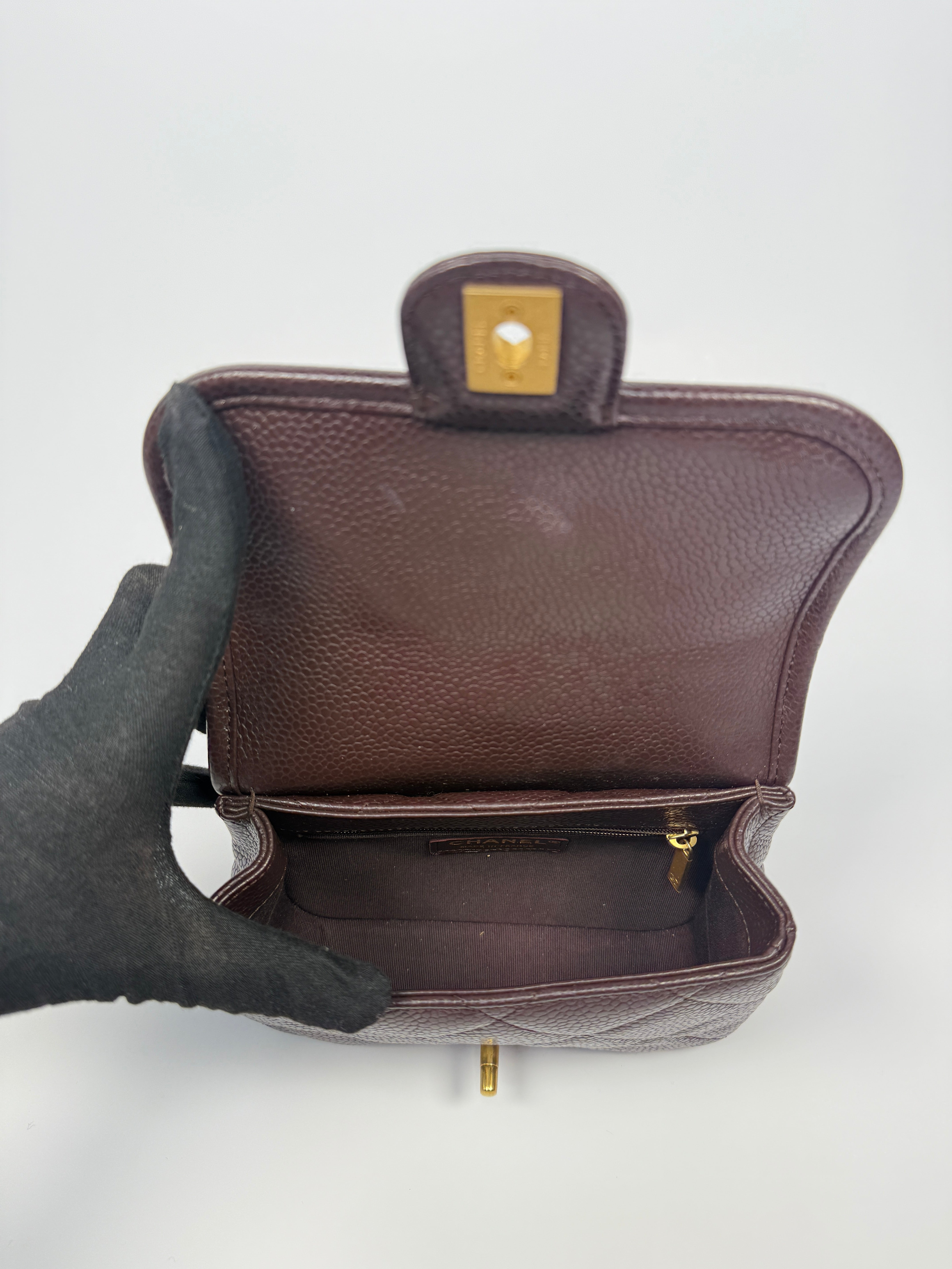 Chanel Seasonal Flap Bag in Brown/Burgundy Caviar Leather With Gold Hardware in Excellent authentic and preloved condition 