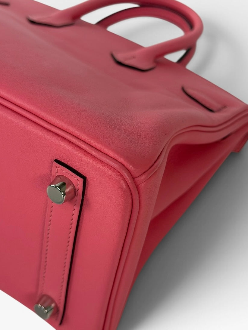 Hermès Birkin 25 In Rose Azalèe Swift Leather With Palladium Hardware. 100% authentic and preloved in excellent condition