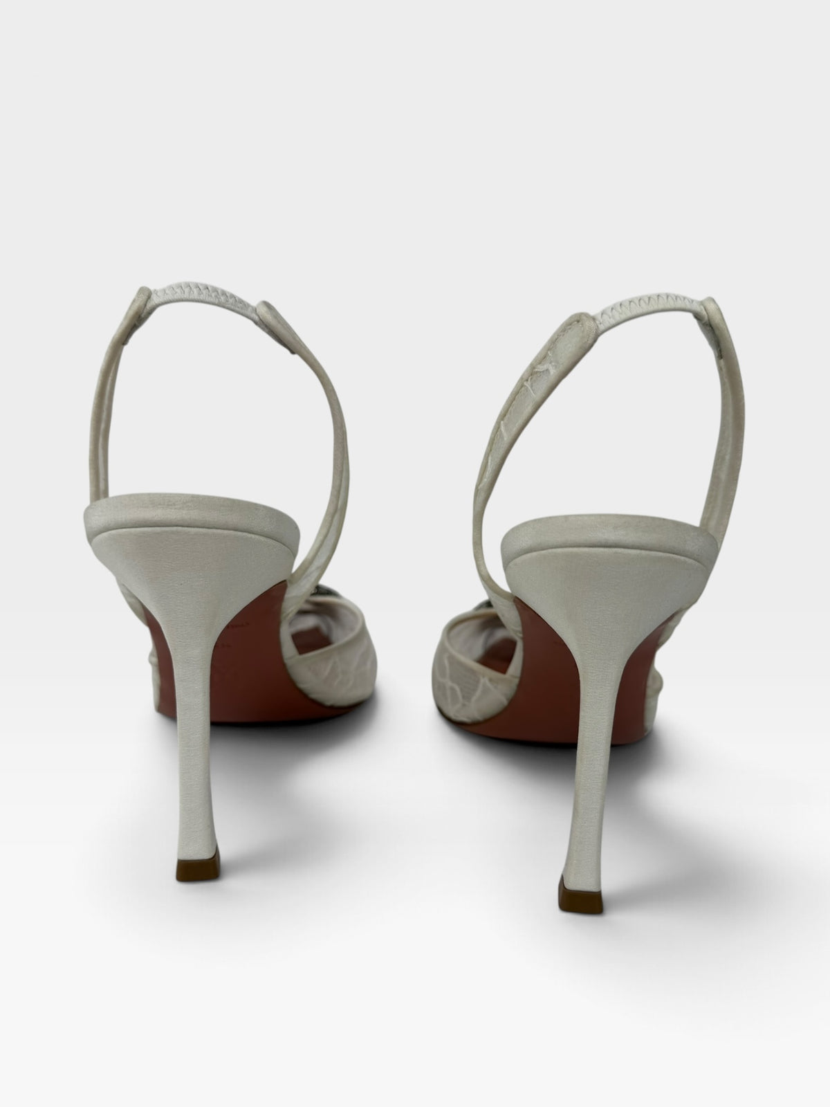 Amina Muaddi Heels In White Lace (Size 39.5 / UK 6.5) 100% authentic and preloved in new and unused condition