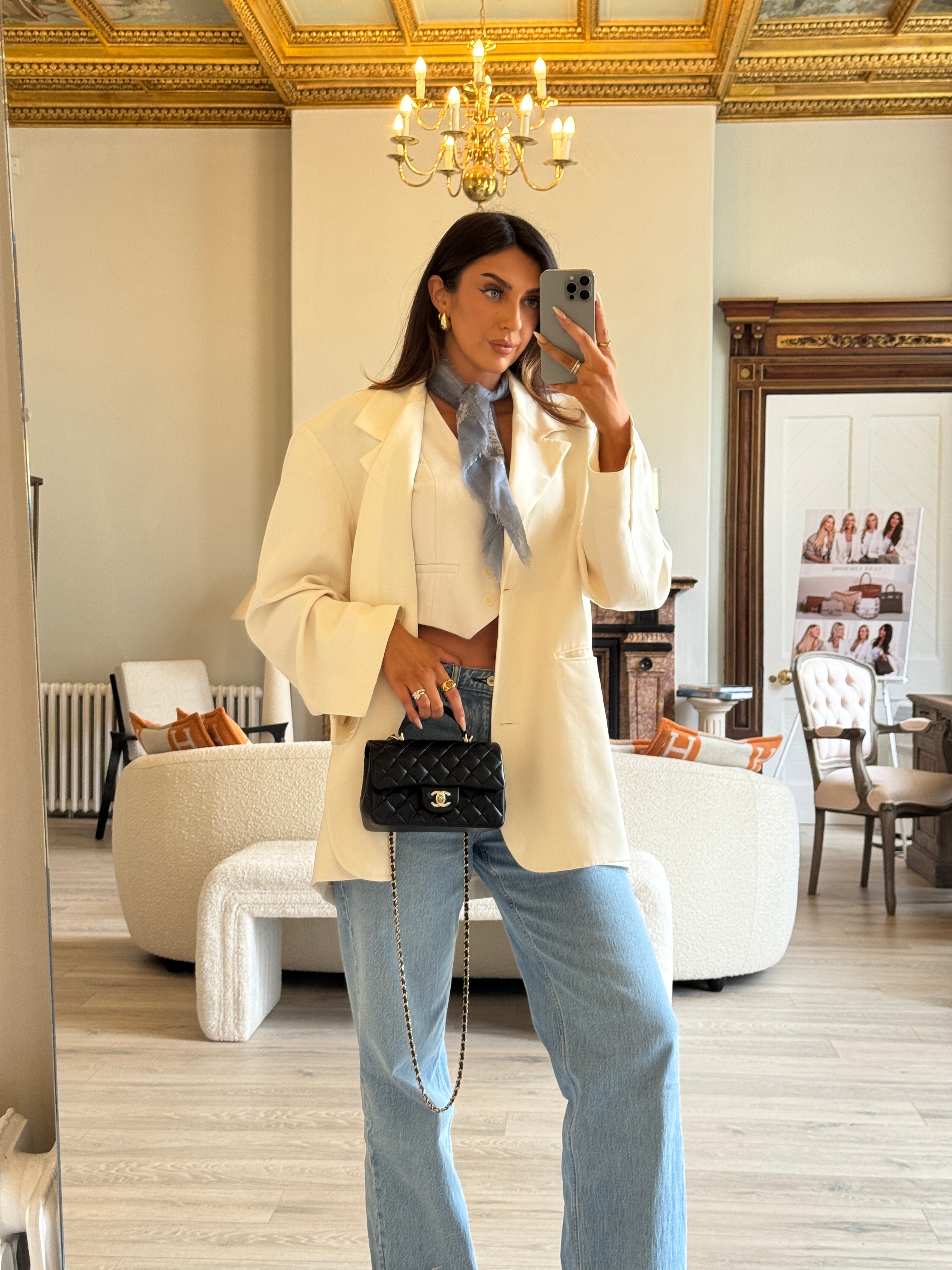 Chanel Mini Rectangle Top Handle  In Black Lambskin With PGHW