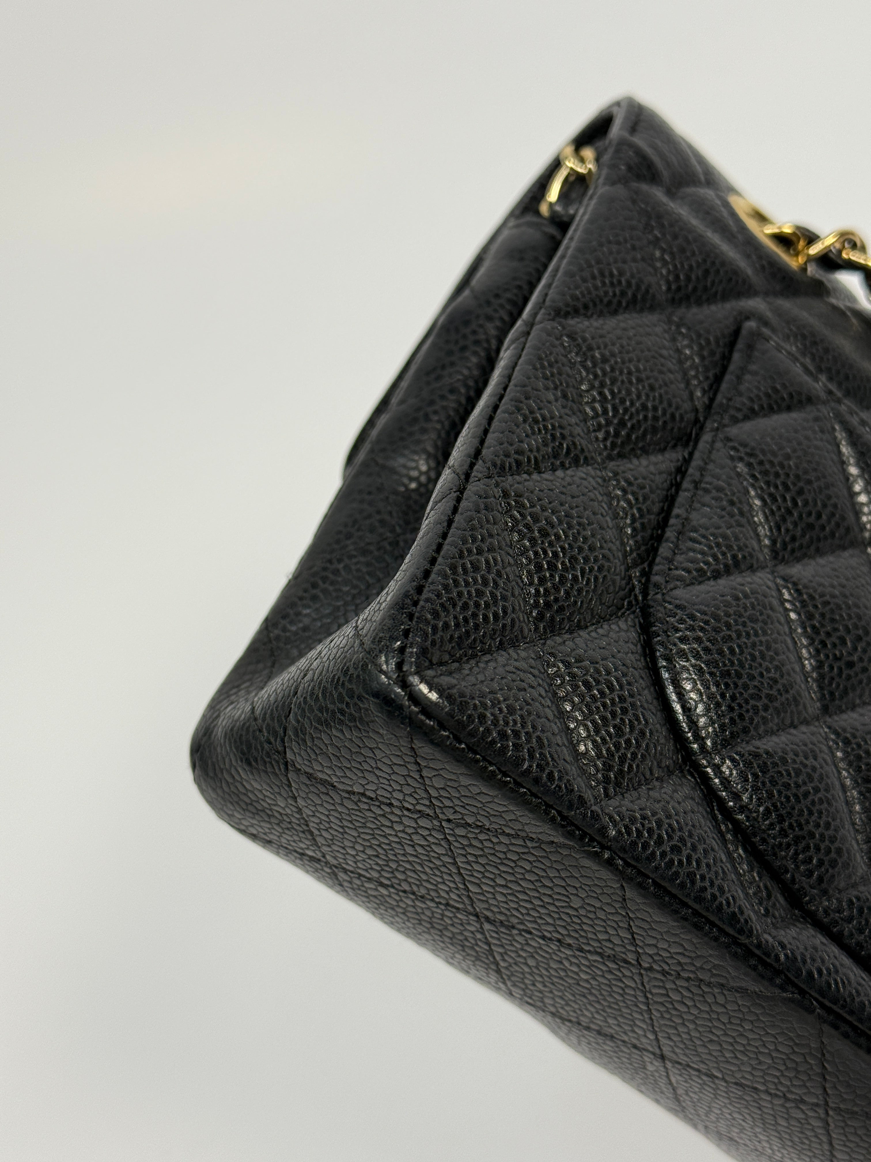 Chanel Small Vintage Classic Double Flap In Black Caviar Leather With Gold Hardware, Authentic And Preloved In Excellent Condition