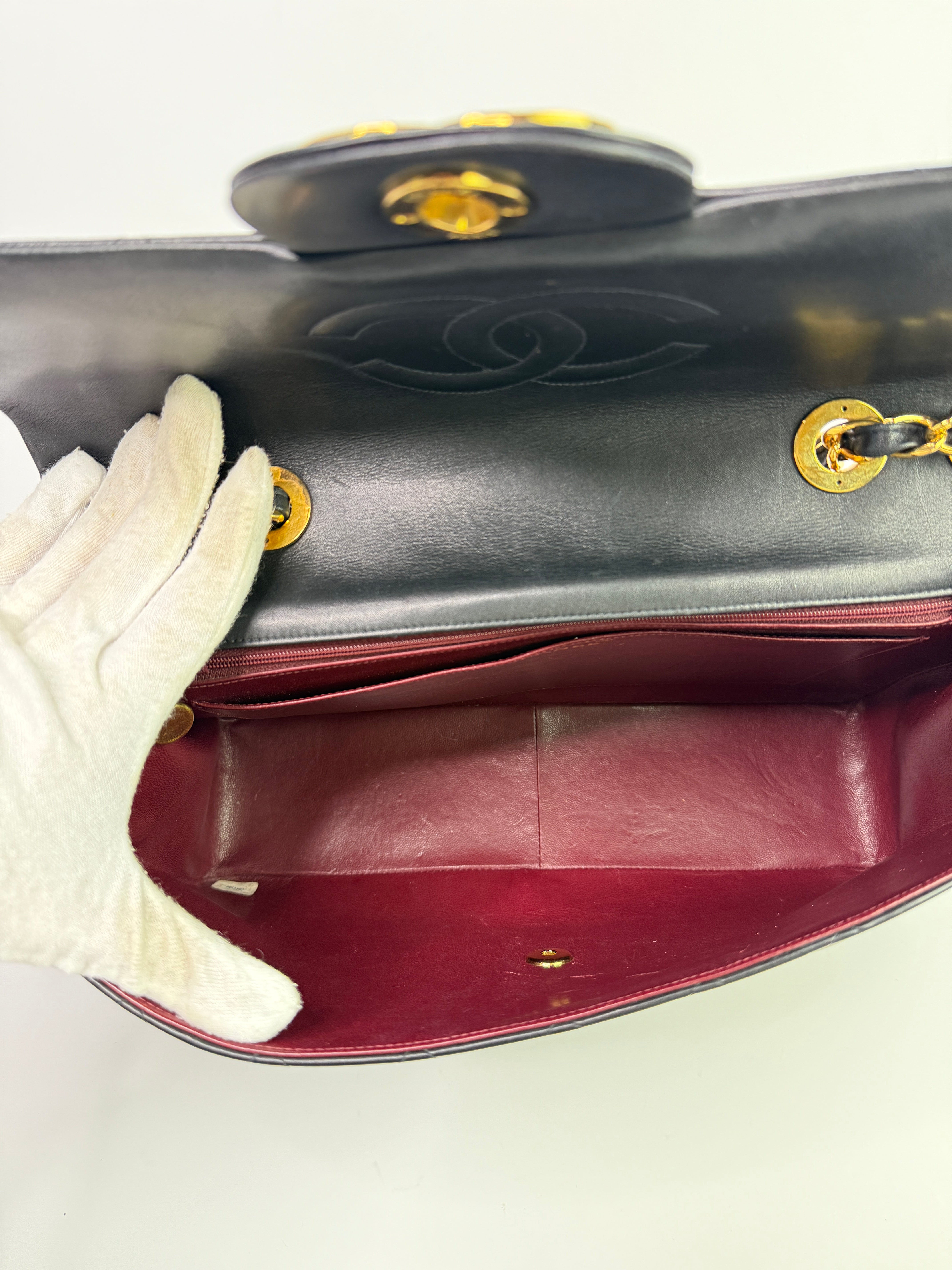 Chanel Vintage XL Maxi Flap Bag In Black Lambskin