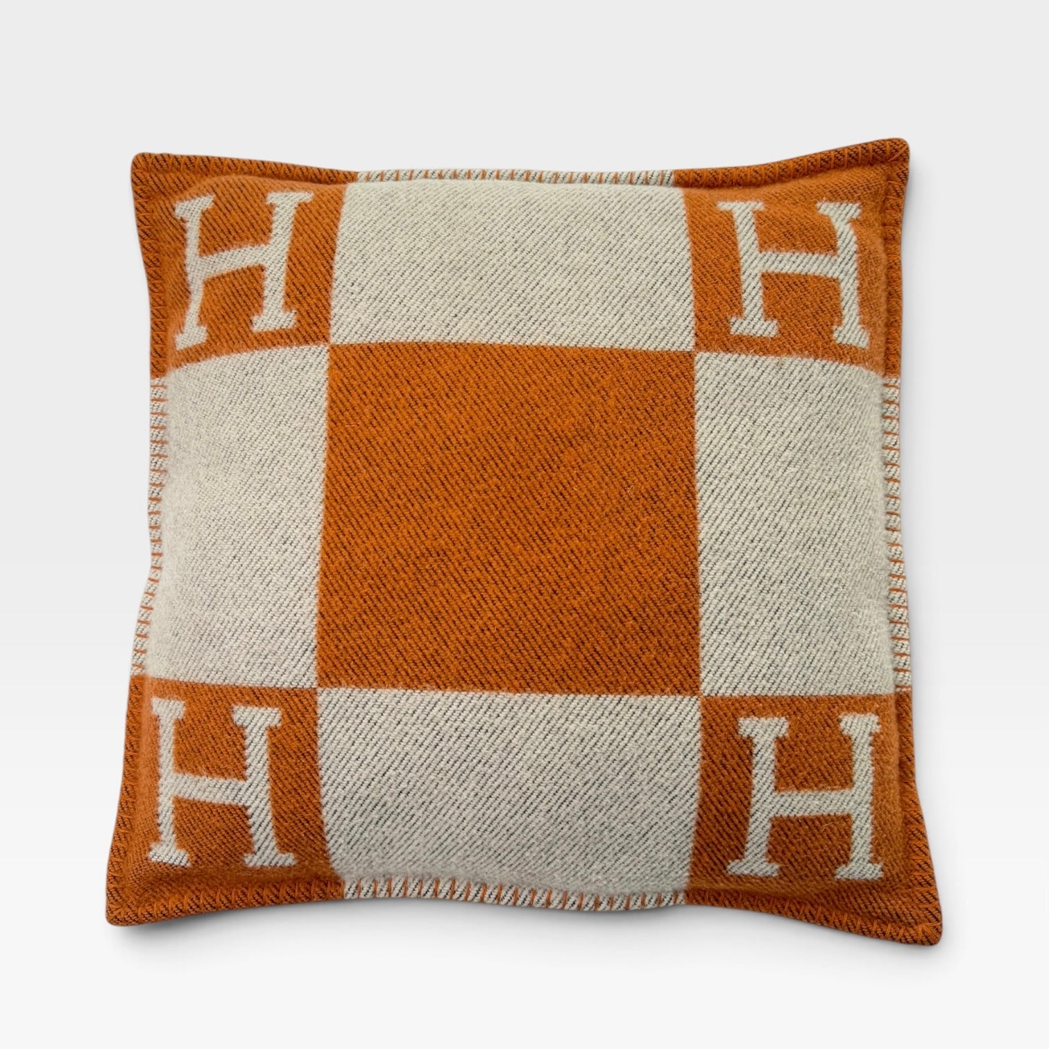 Hermès Avalon Cushion 50x50 In Ecru & Potiron. 100% authentic and preloved in excellent condition.