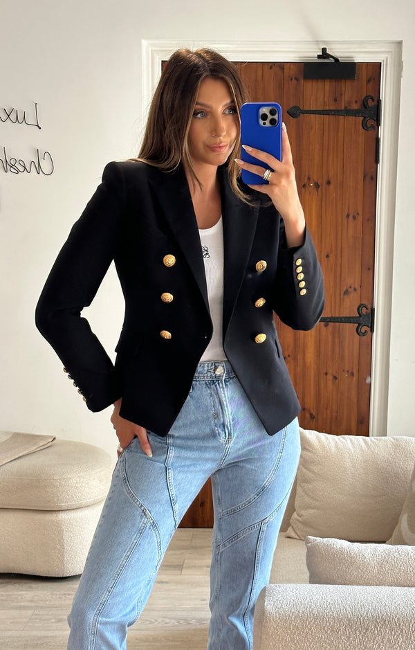 Balmain Black Double Breasted Blazer (Size FR40/ UK 10)