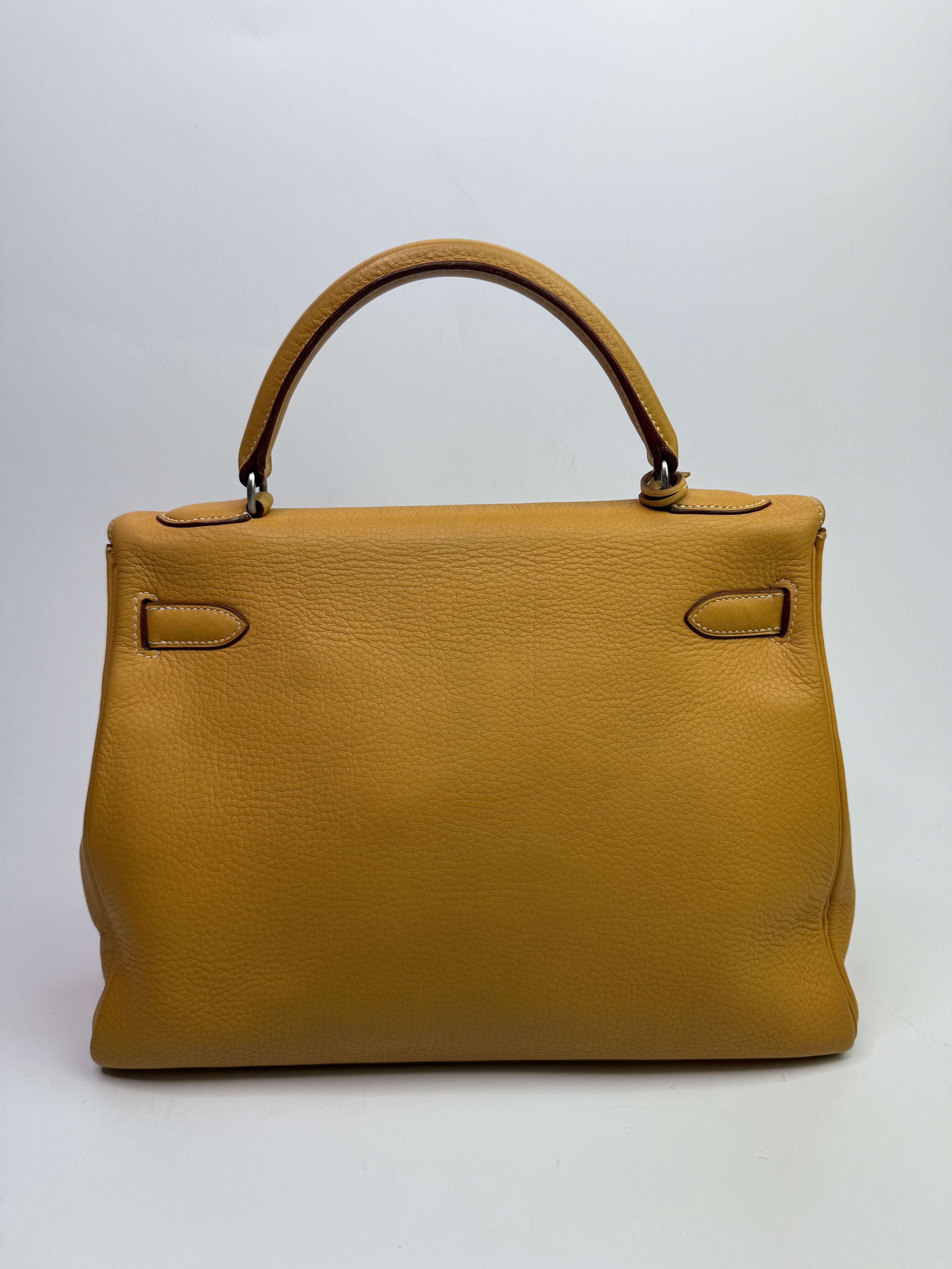 Hermès Kelly 32 Natural Sable Veau Taurillion Clemence Leather PHW
