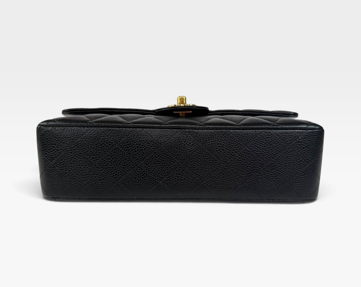 Chanel Medium Classic Double Flap In Black Caviar Leather Gold Hardware