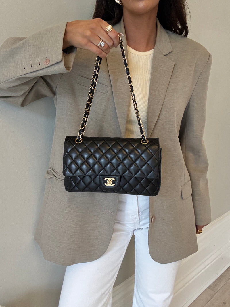 Chanel Medium Classic Double Flap Black Lambskin With GHW
