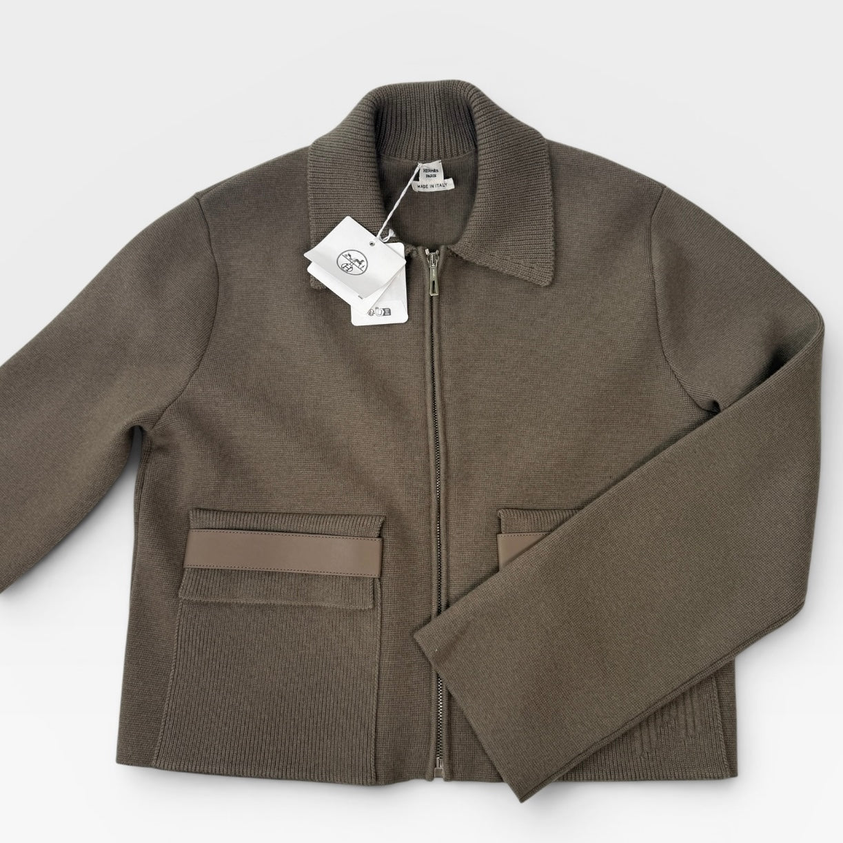 Hermès Knit Zipped Jacket In Gris Etoupe (Size 40/UK12)