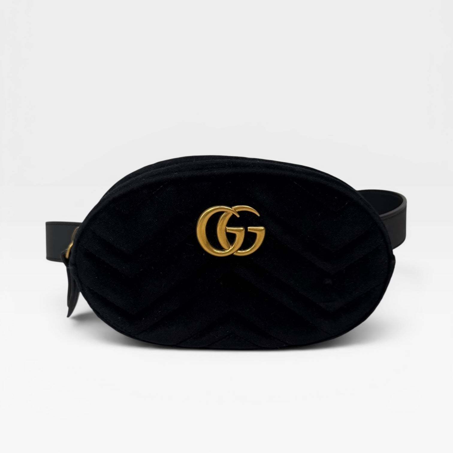 Gucci GG Black Velvet Marmont Belt Bag