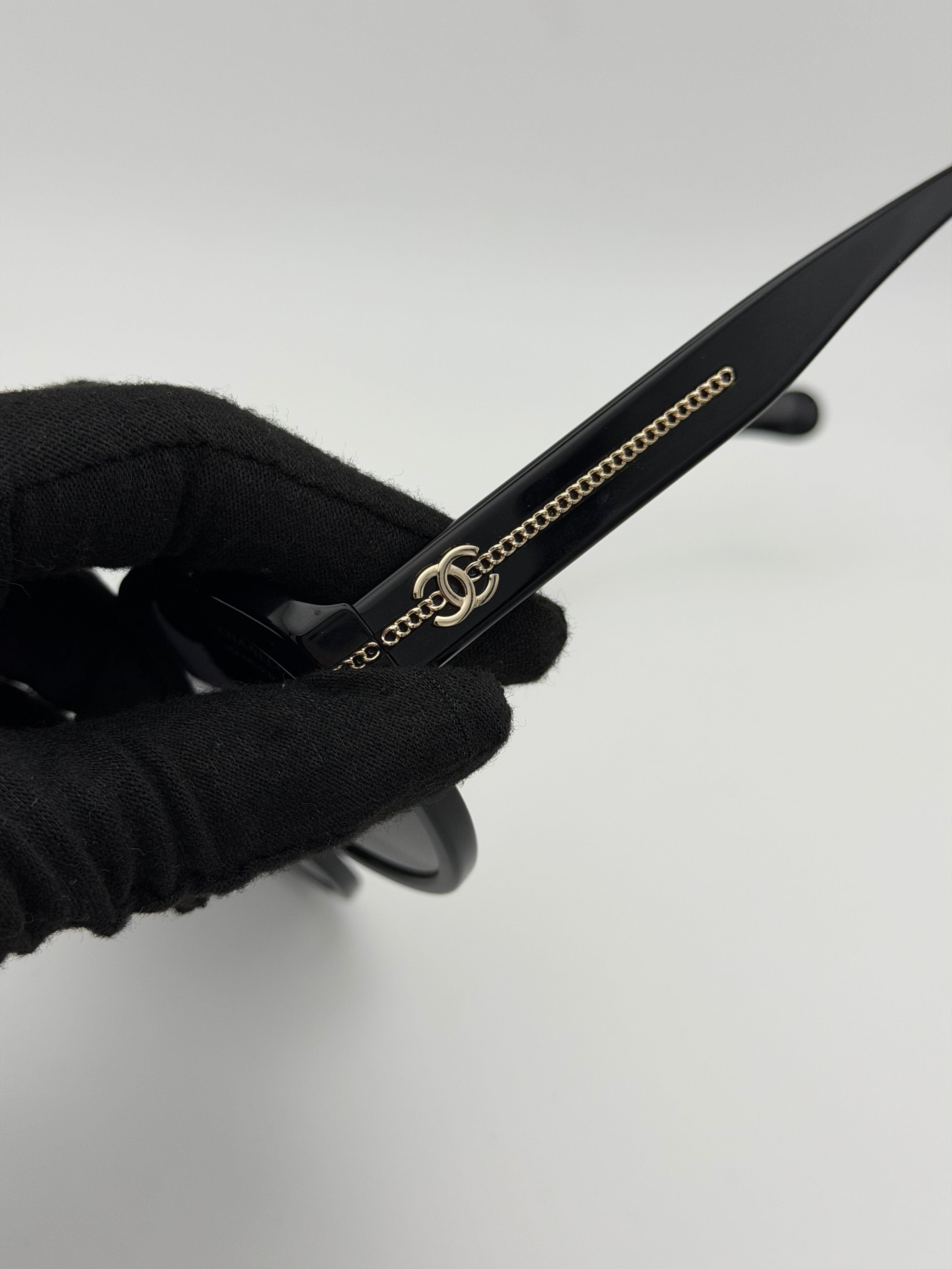 Chanel Sunglasses In Black With Pale Gold Hardware. Authentic and preloved in excellent condition