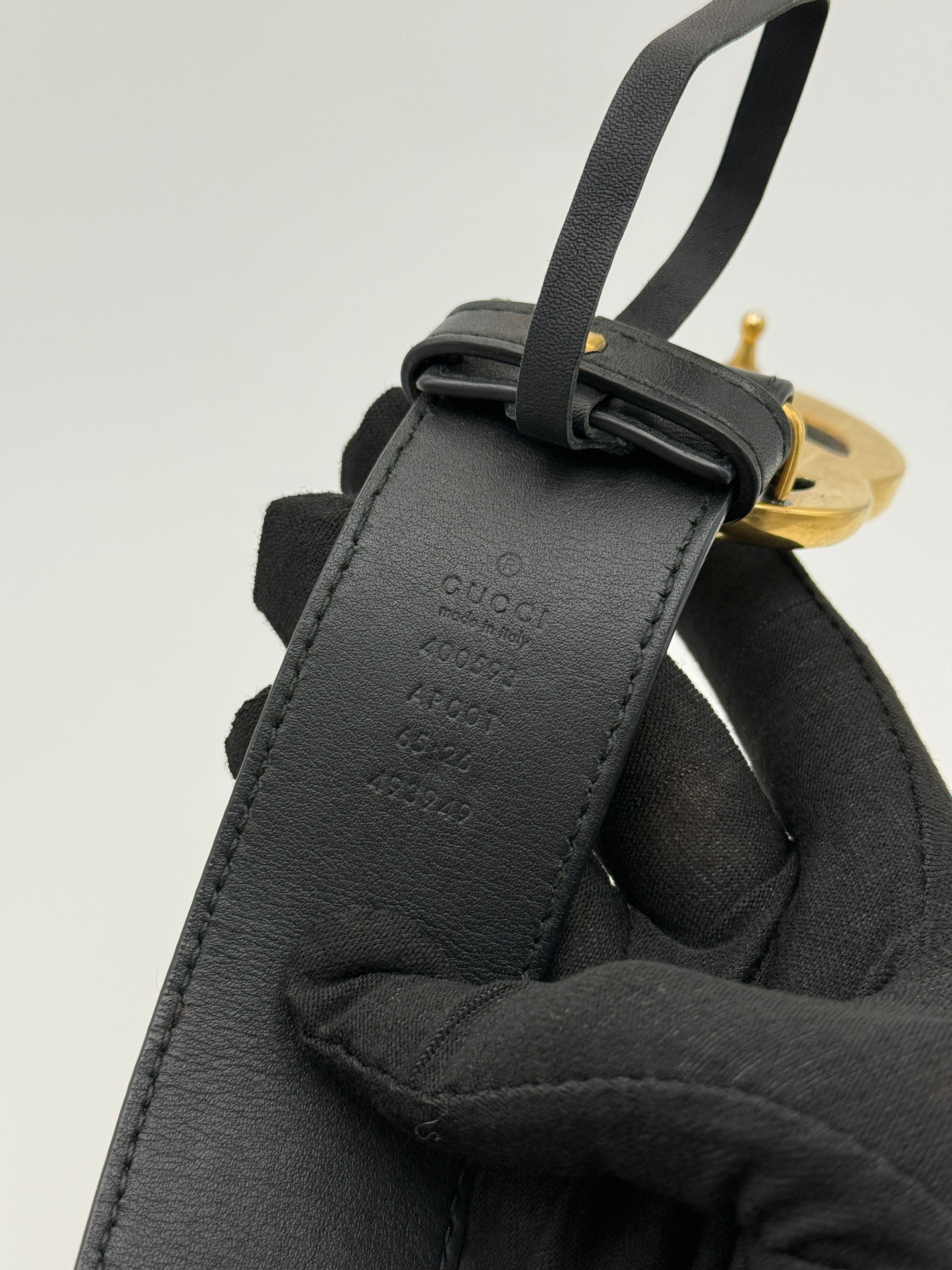 Gucci GG Marmont Wide Belt In Black Leather With Gold GG Buckle. Authentic and preloved in Excellent condition. Insured next day delivery. Verified by Luxe Cheshire. 