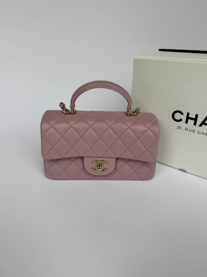 Chanel Mini Rectangle Top Handle Dusty Rose Lambskin GHW