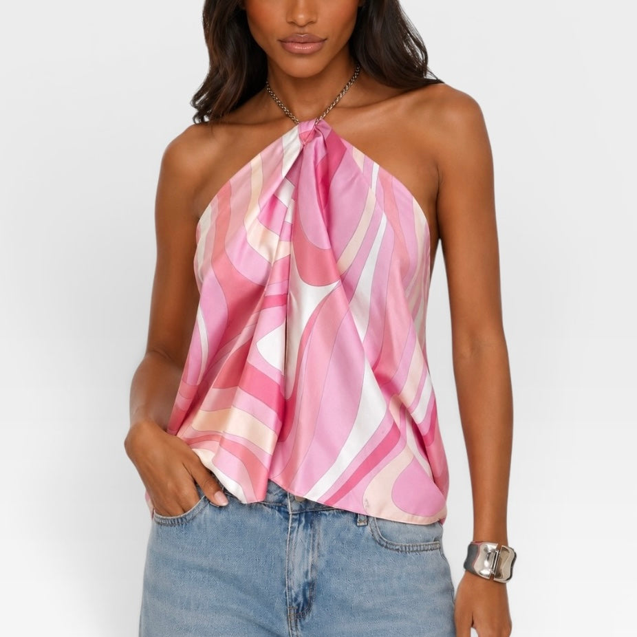 Emilio Pucci Halterneck Print Chain Top