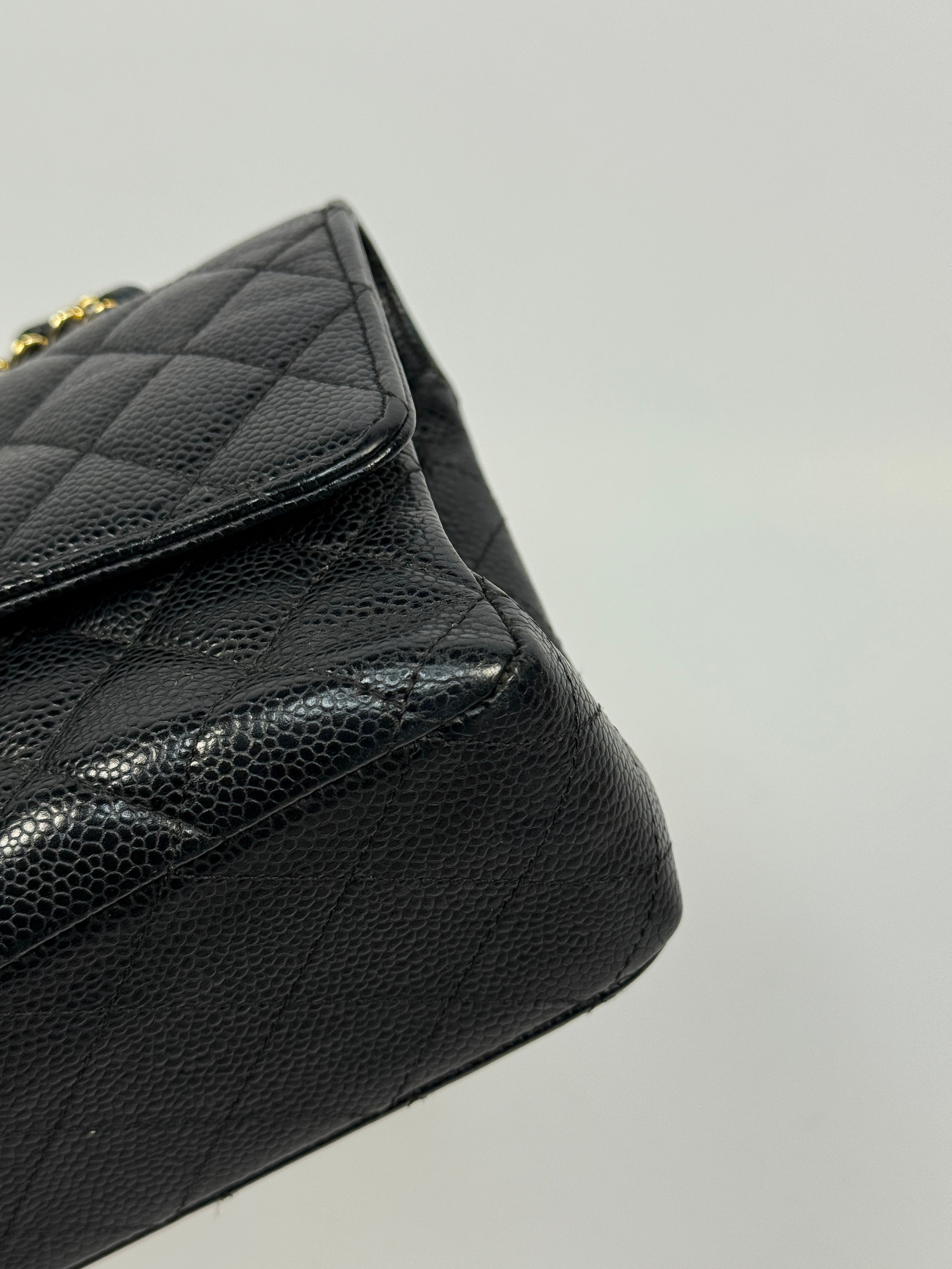 Chanel Medium Classic Double Flap Black Caviar With Gold Hardware, Authentic And Preloved In Very Good Condition 