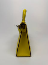 Hermés Mini Kelly ll Sellier Verso Chèvre Mysore in By Jaune Citron and Mushroom With PHW