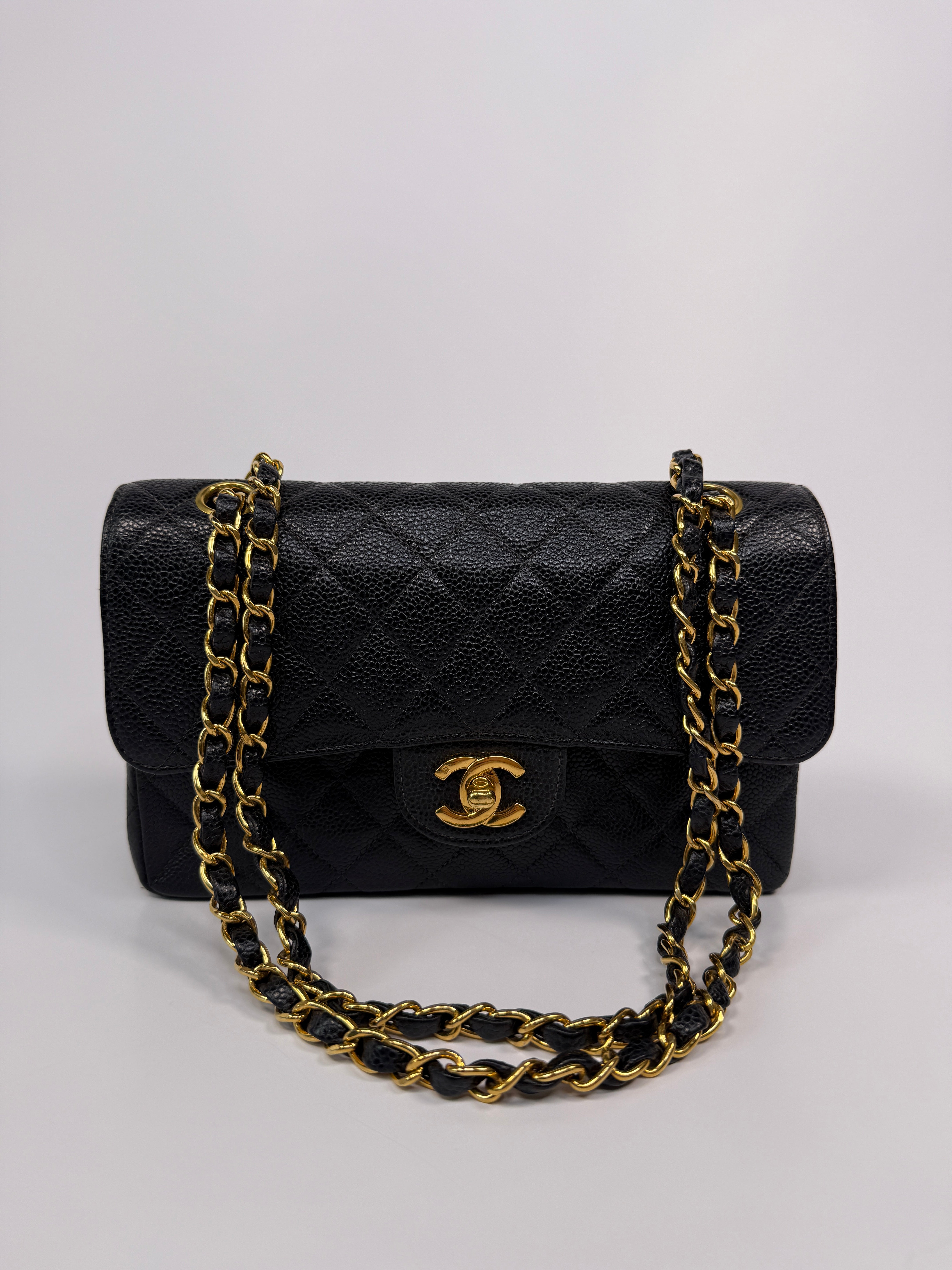 Chanel Vintage Small Classic Double Flap In Black Caviar Leather With GHW