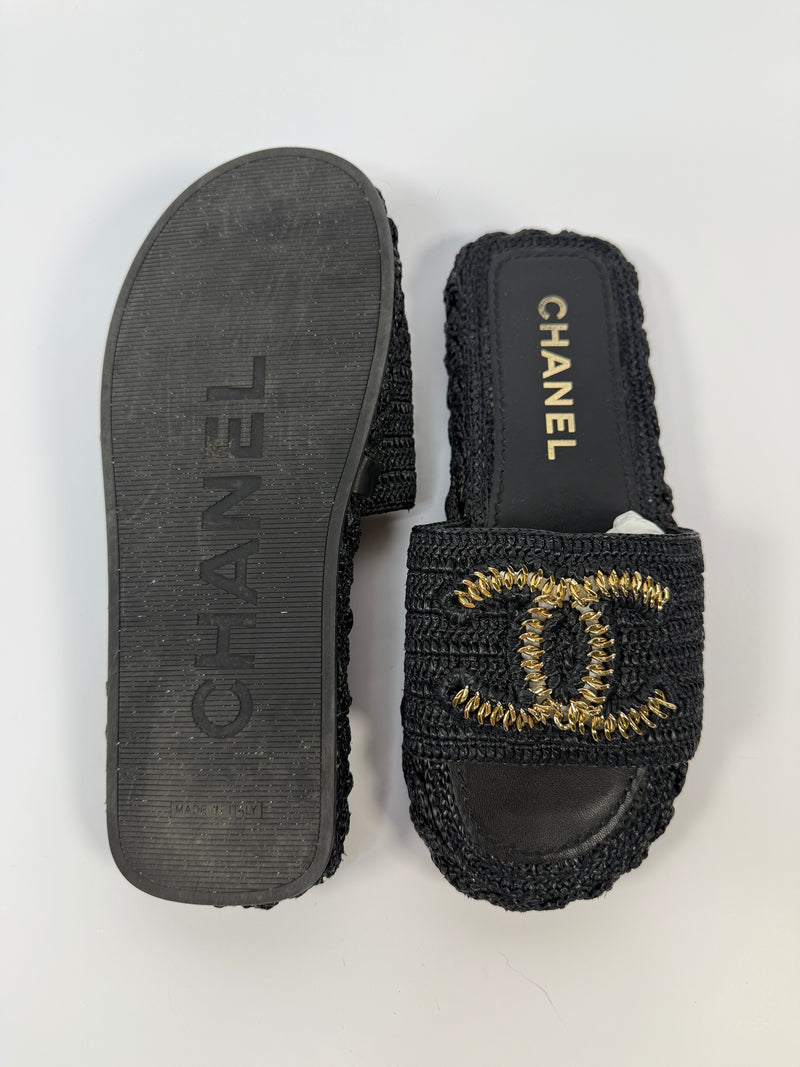 Chanel CC Raffia Slides  (Size 39/UK6)