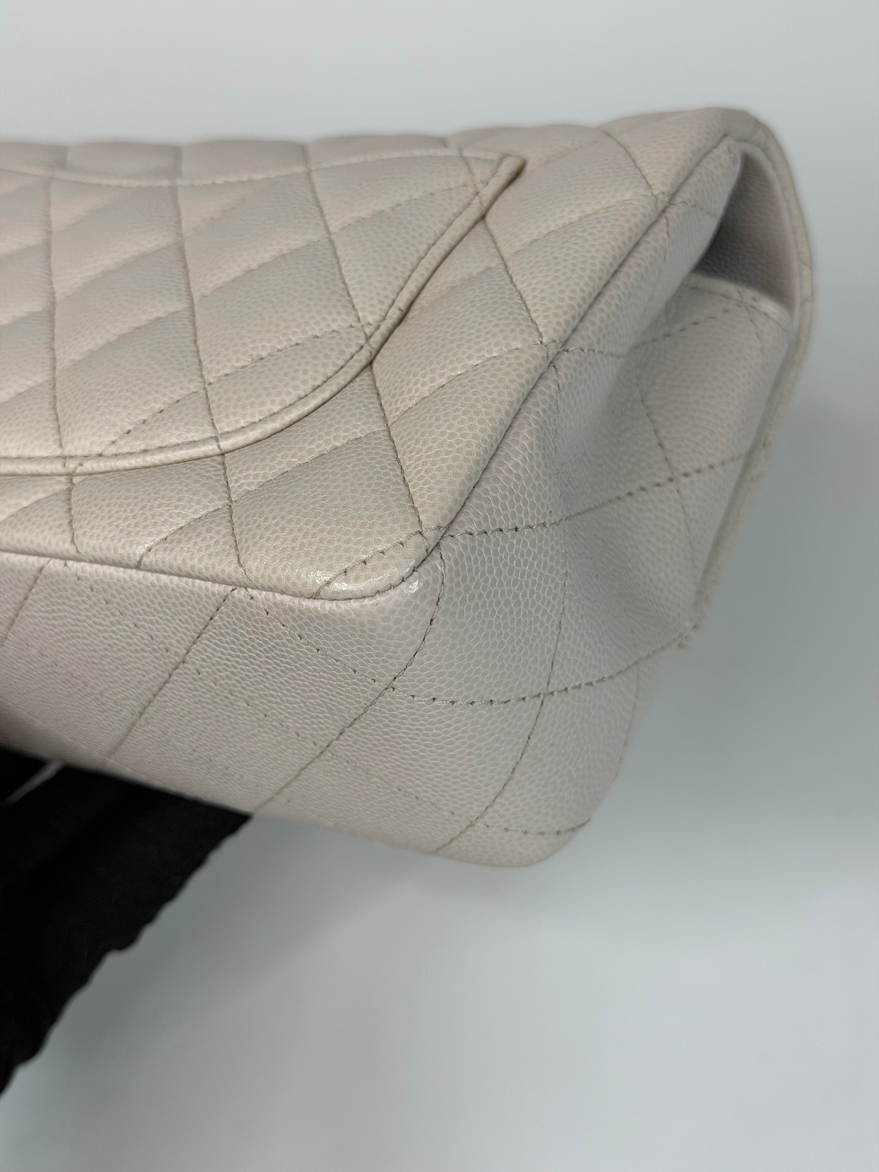 Chanel Mini Rectangle Pale Grey Caviar Leather With Silver Hardware in excellent condition 100% authentic and preloved